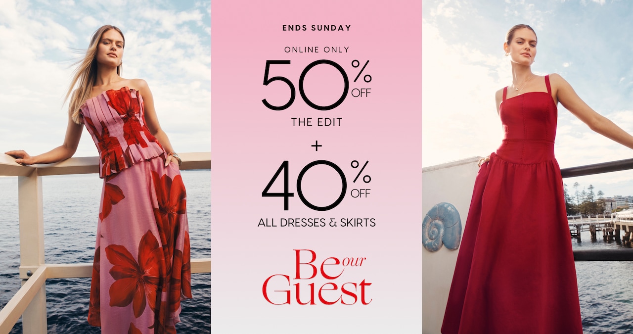 Be Our Guest. 40% Off All Dresses & Skirts. Ends Sunday.