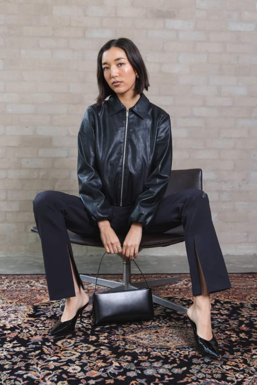 Spinning Around Faux Leather Bomber Jacket