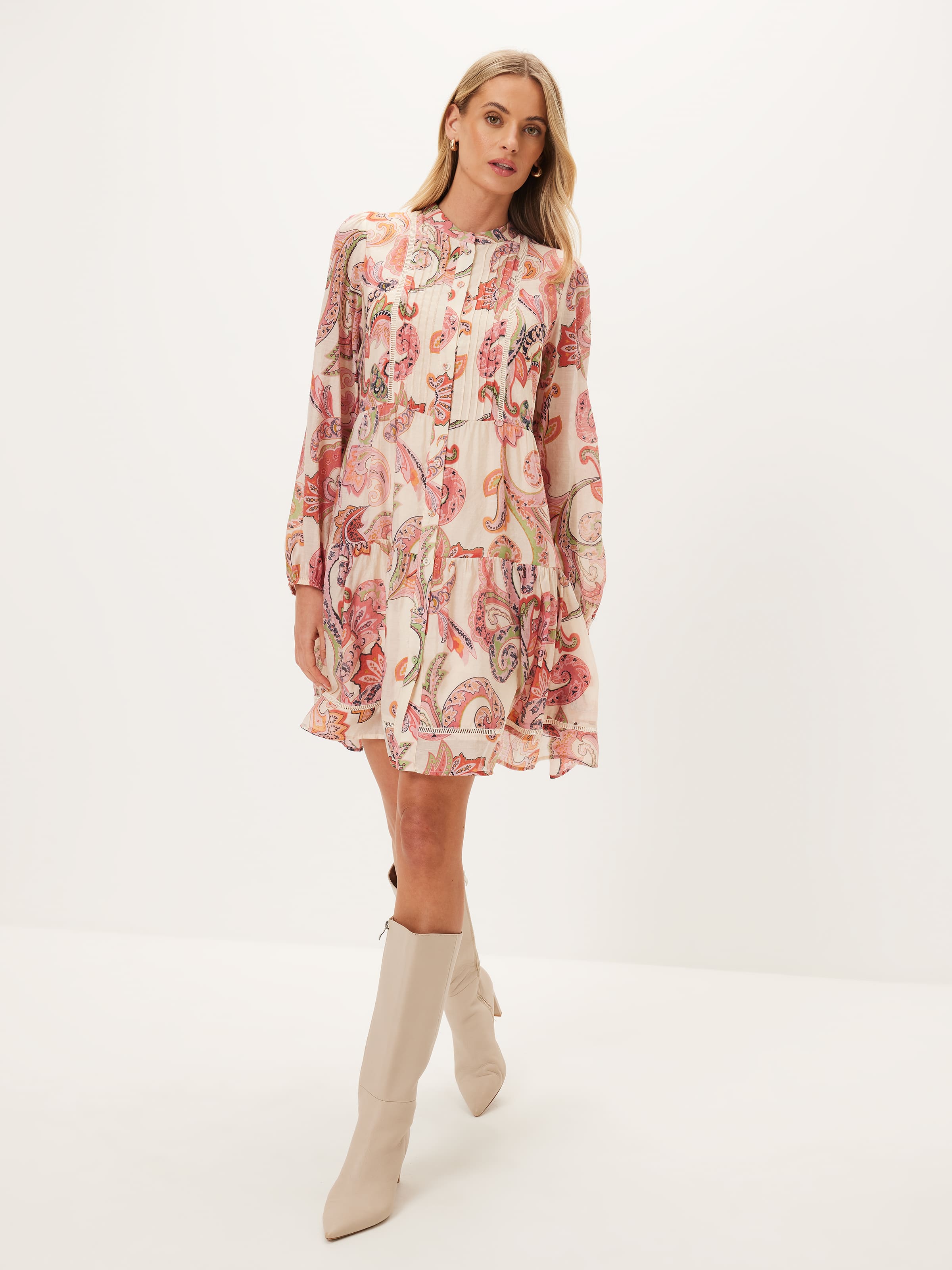 Millie Pintuck Long Sleeve Dress