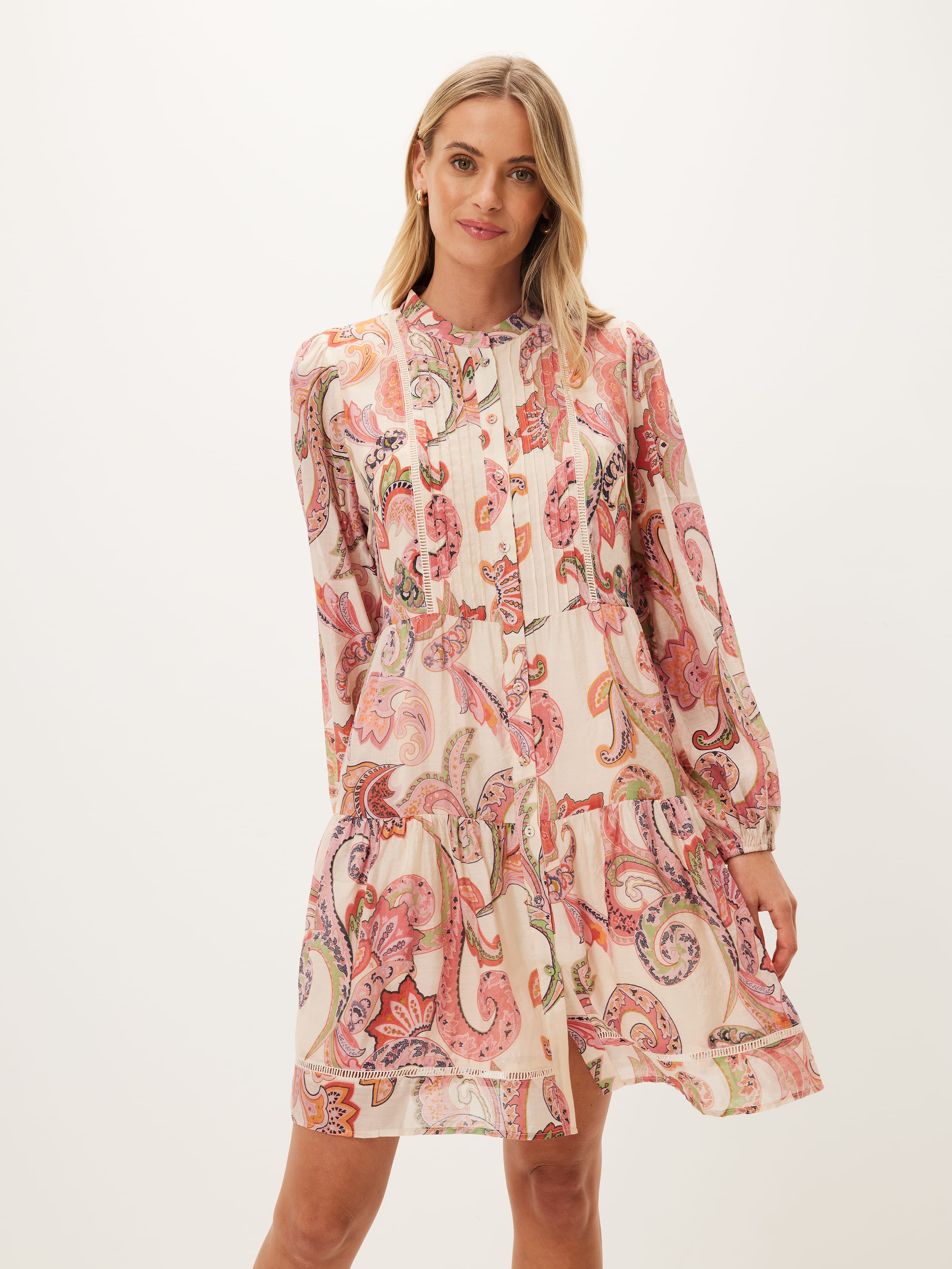 Millie Pintuck Long Sleeve Dress