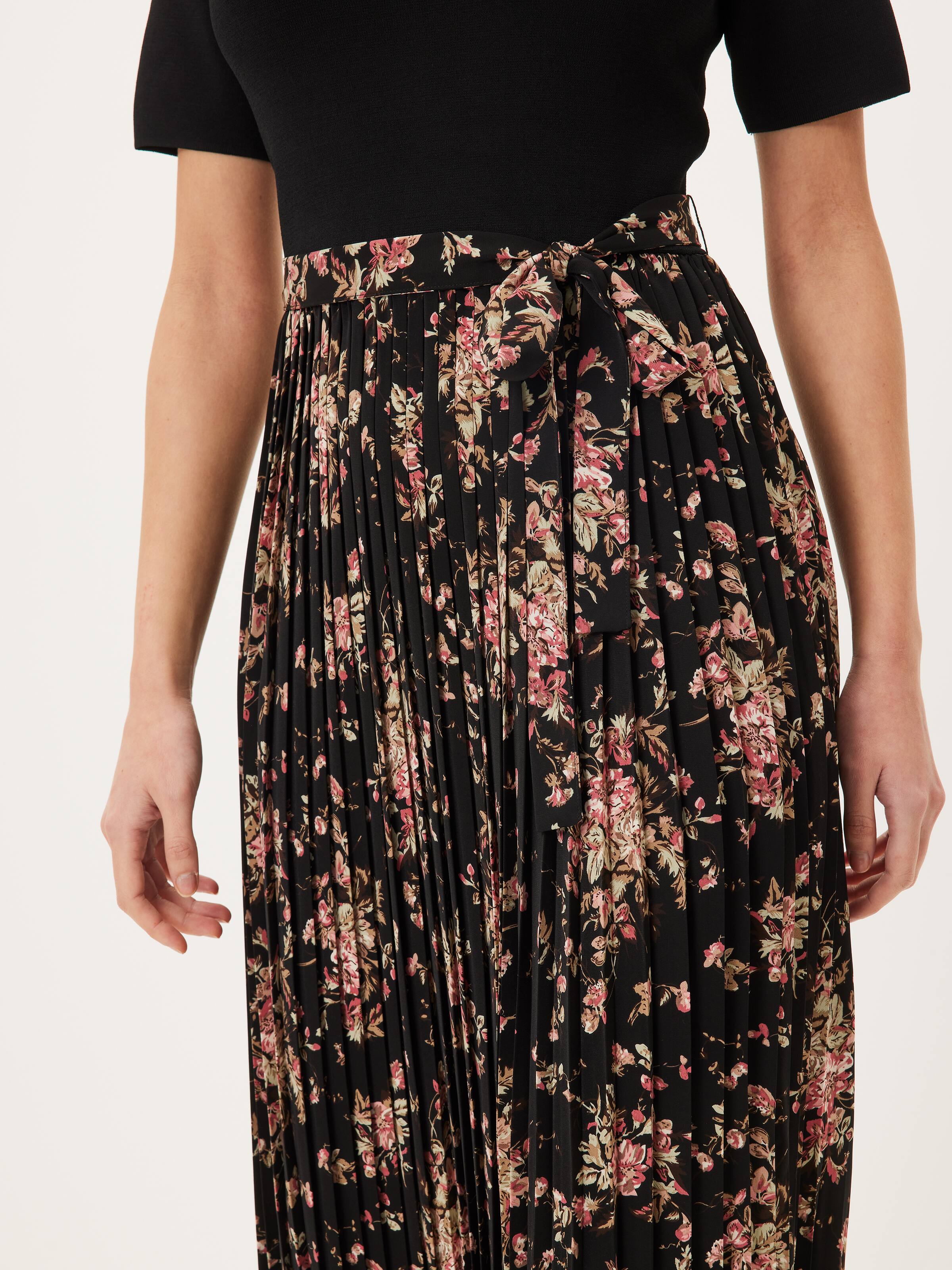 Pleated Knit Woven Midi Dress