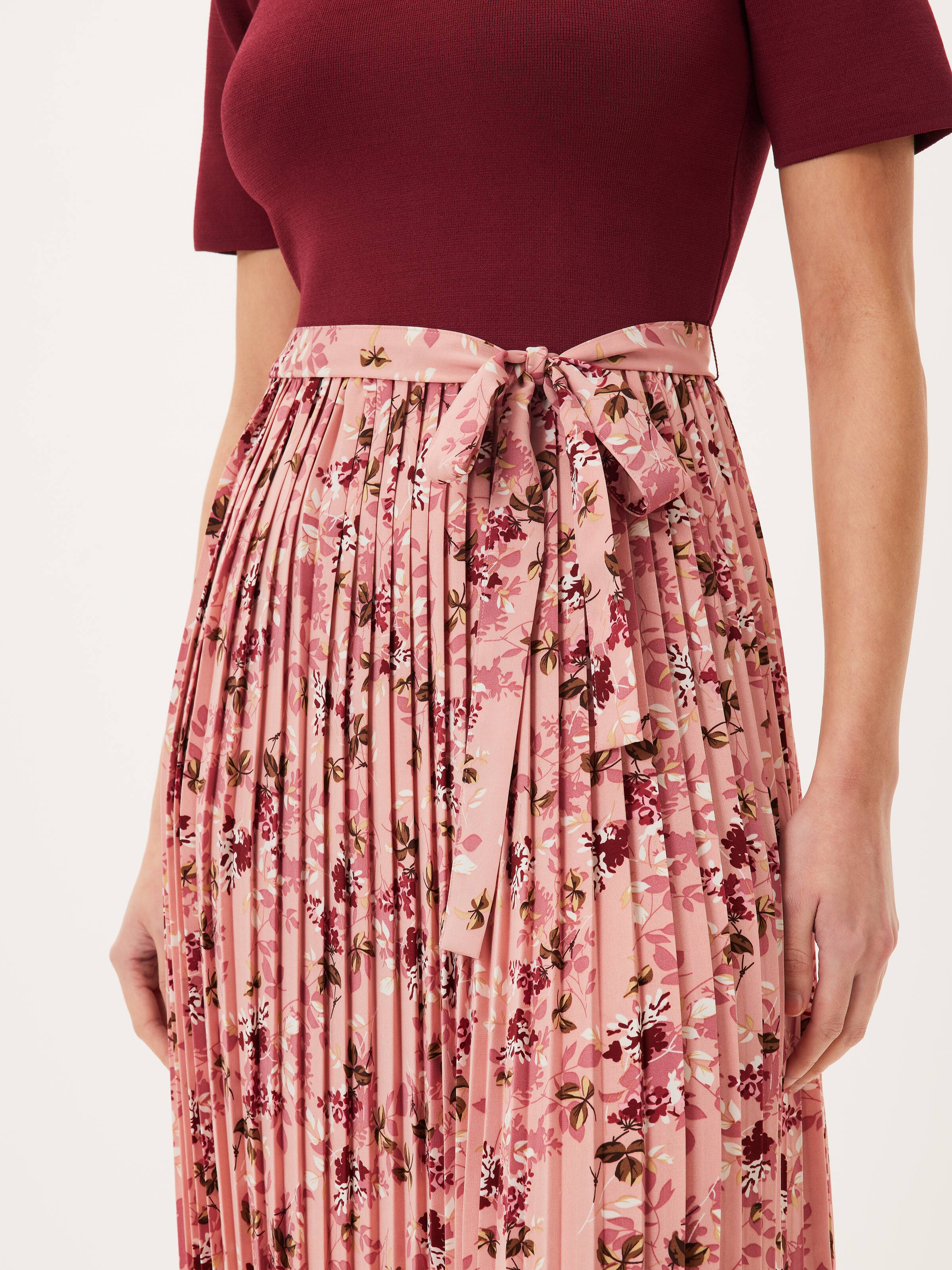 Pleated Knit Woven Midi Dress