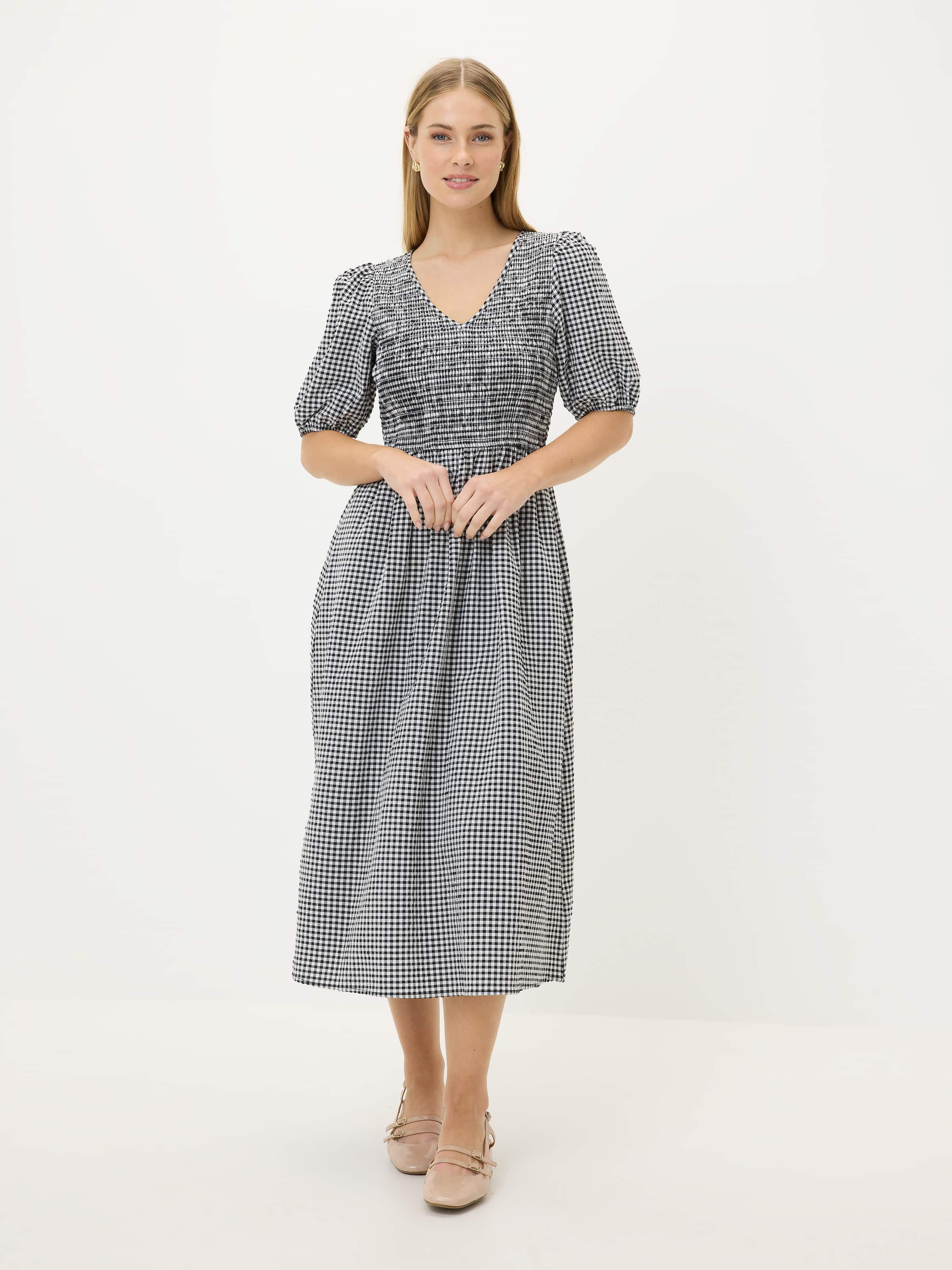 Lisa Shirred Midi Dress