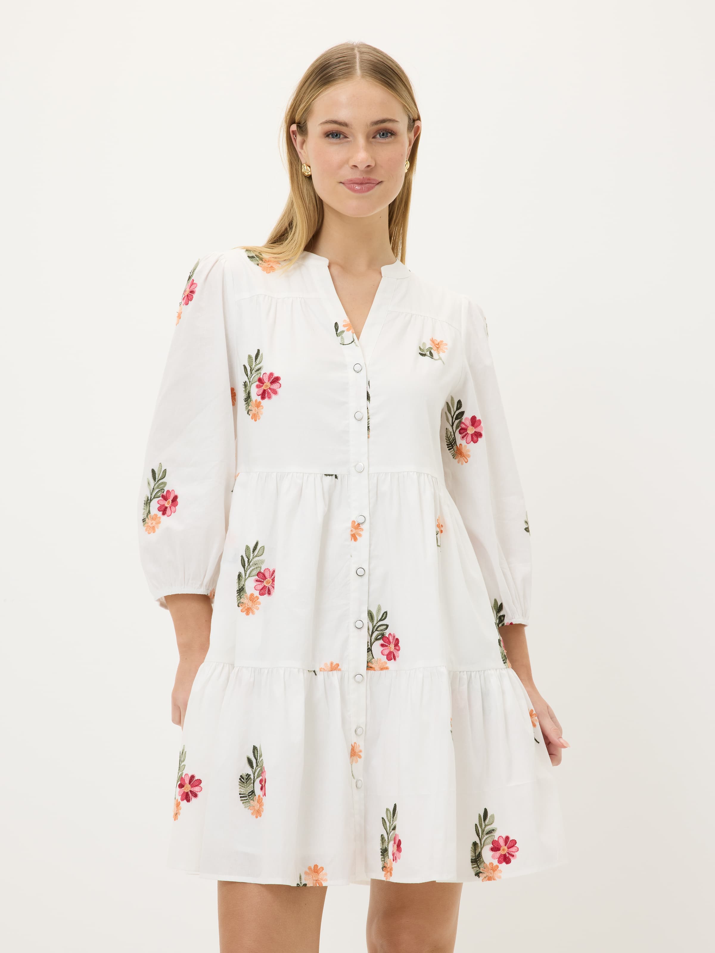 Ellie Tiered Embroidered Shirt Dress