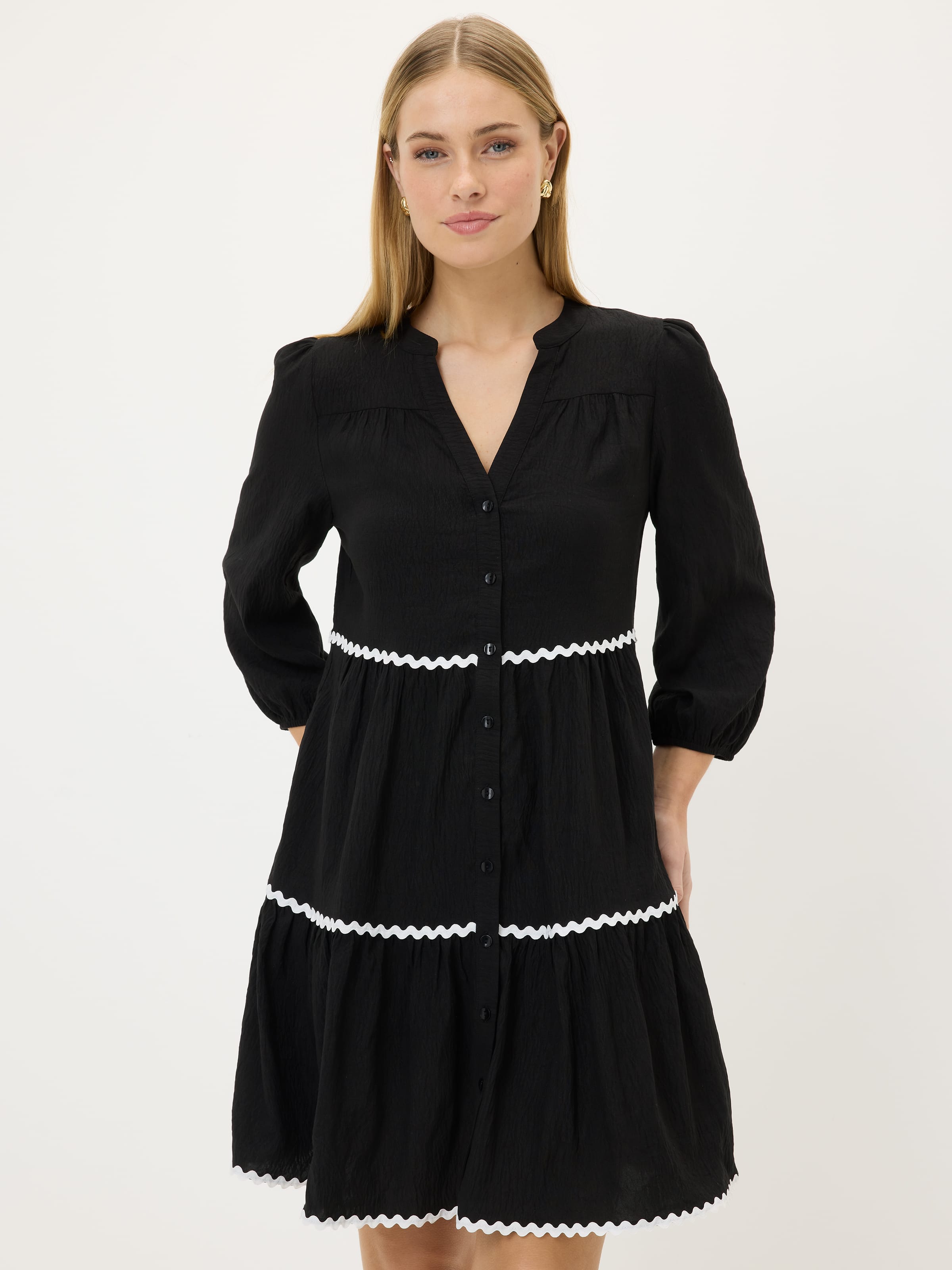 Ellie Tiered Trim Shirt Dress