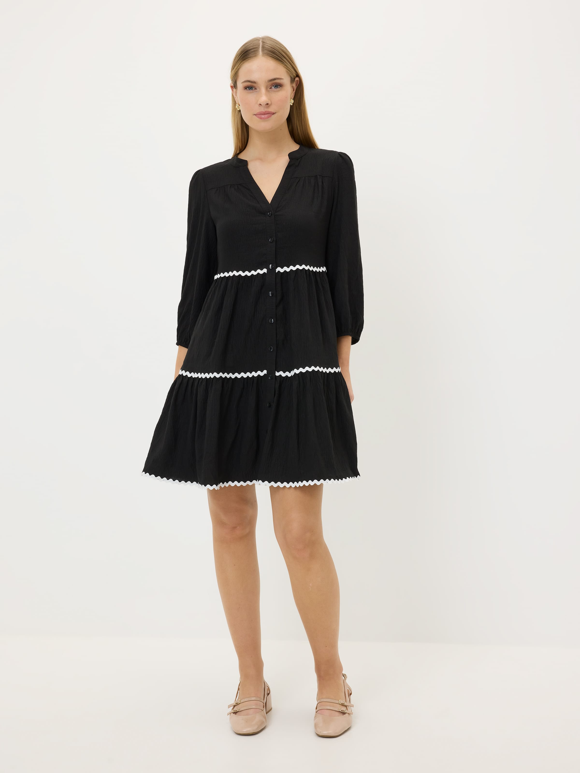 Ellie Tiered Trim Shirt Dress