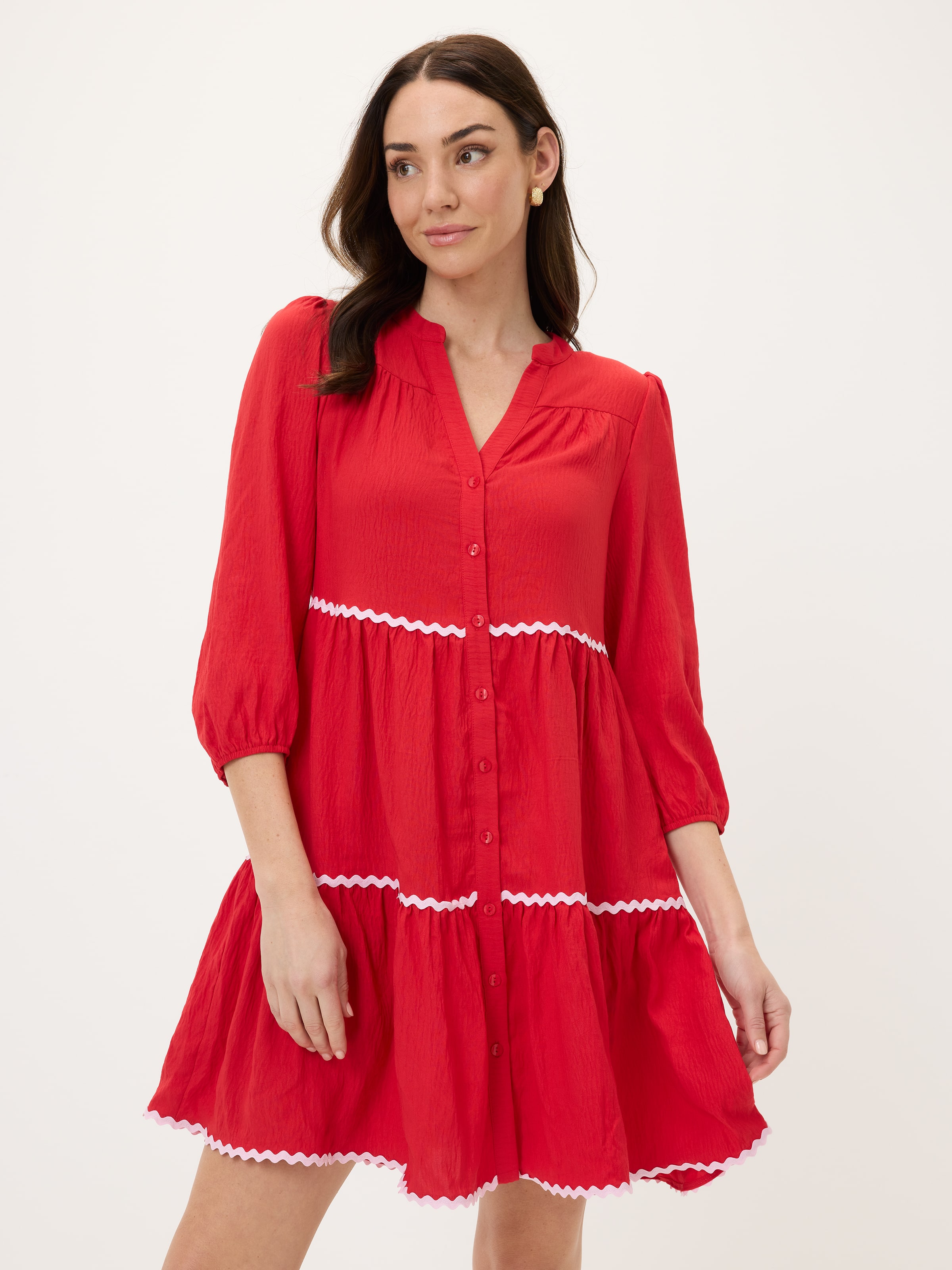 Ellie Tiered Trim Shirt Dress