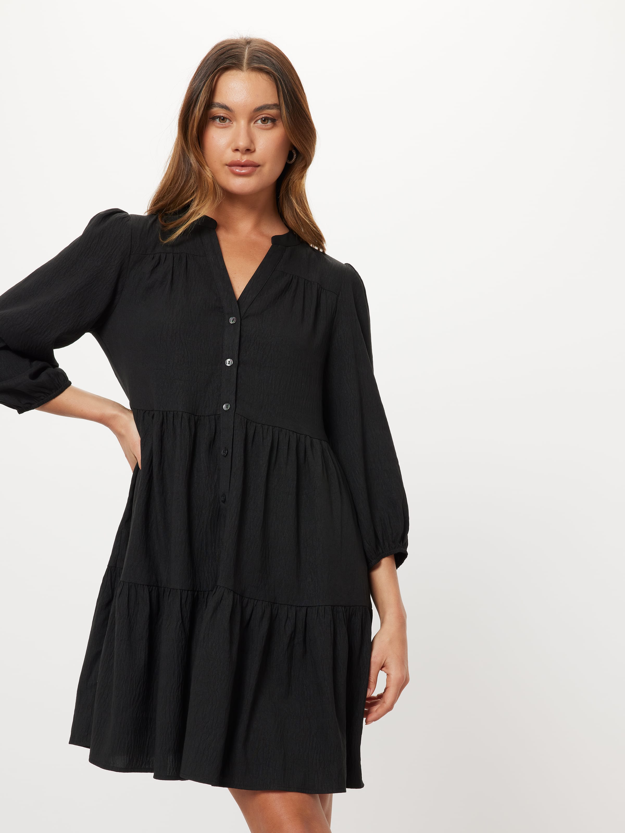 Ellie Tiered Textured Shirt Dress