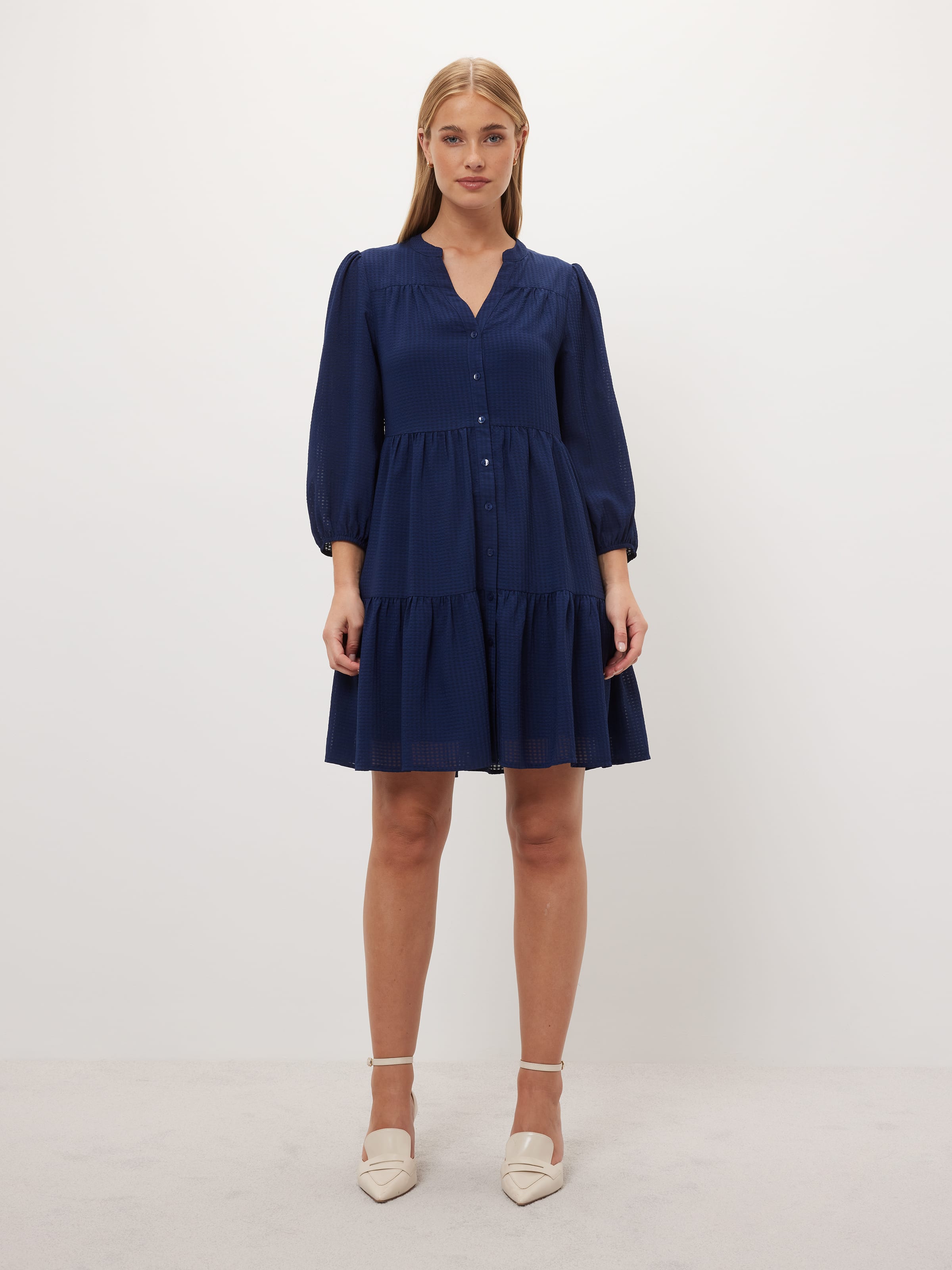 Ellie Tiered Textured Shirt Dress