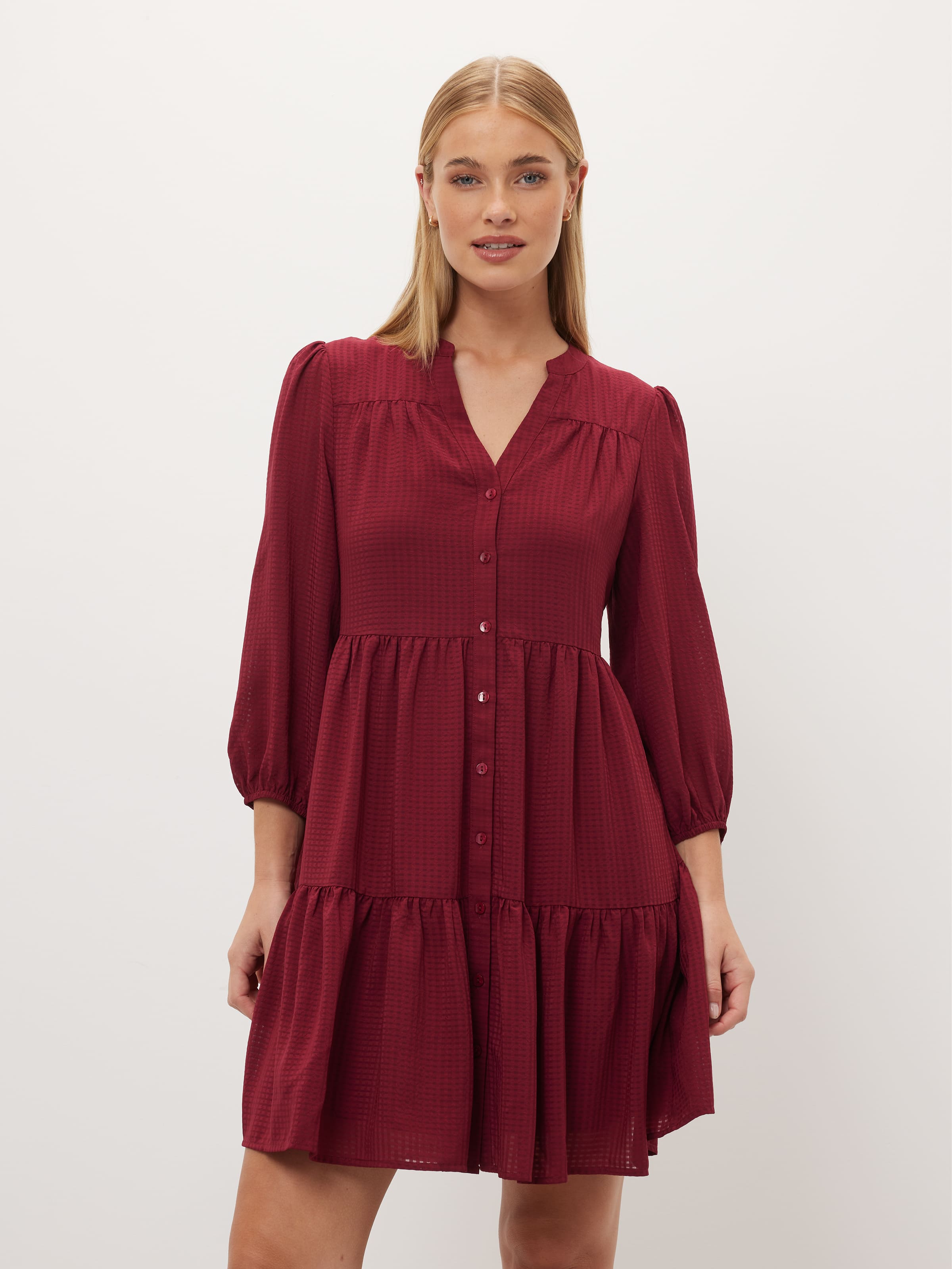 Ellie Tiered Textured Shirt Dress