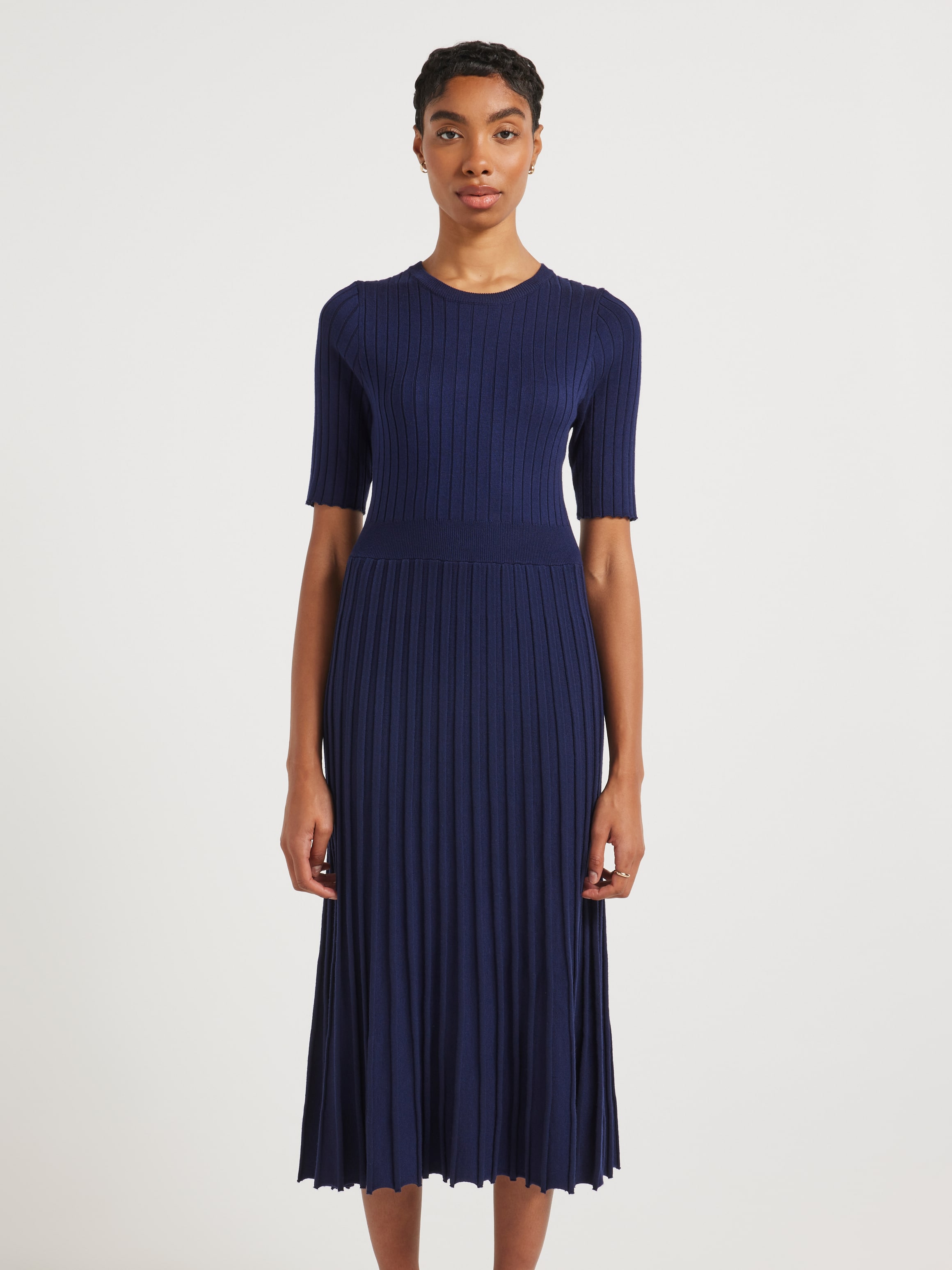 portmans knit dress Samantha Pleat red carpet inspired cowl neck crisscross long dress