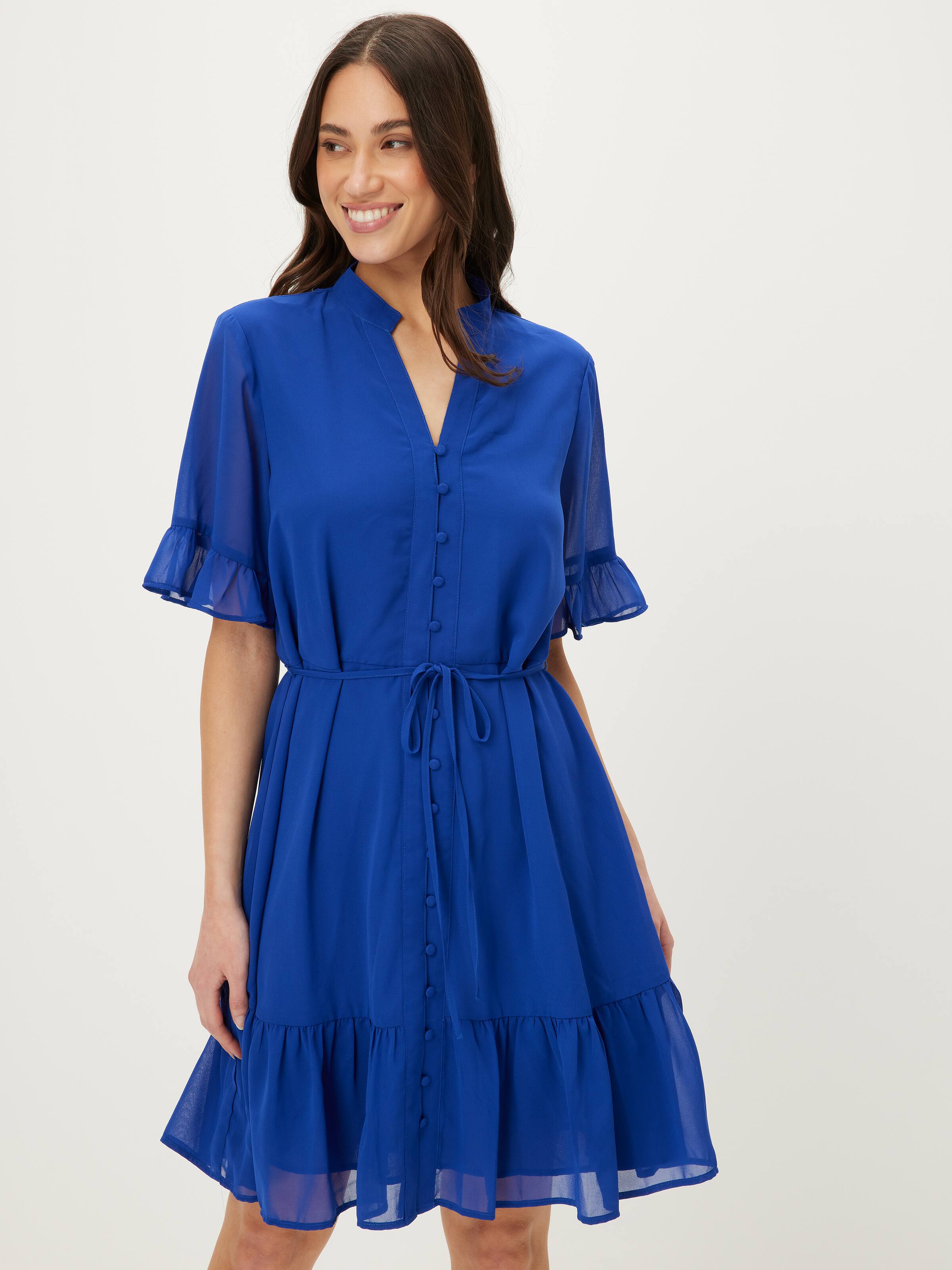Serena V Neck Flutter Sleeve Dress