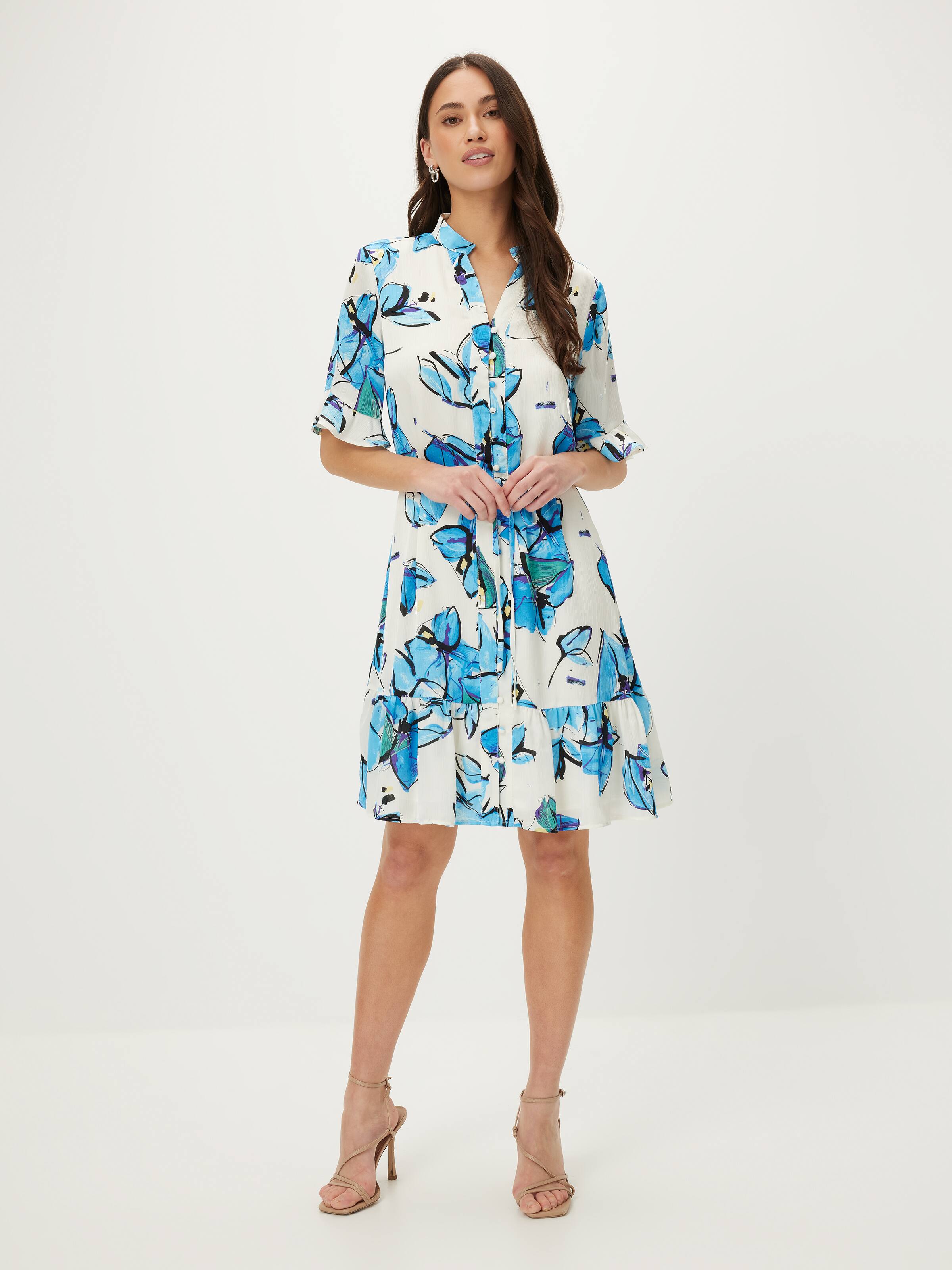Serena V Neck Flutter Sleeve Dress