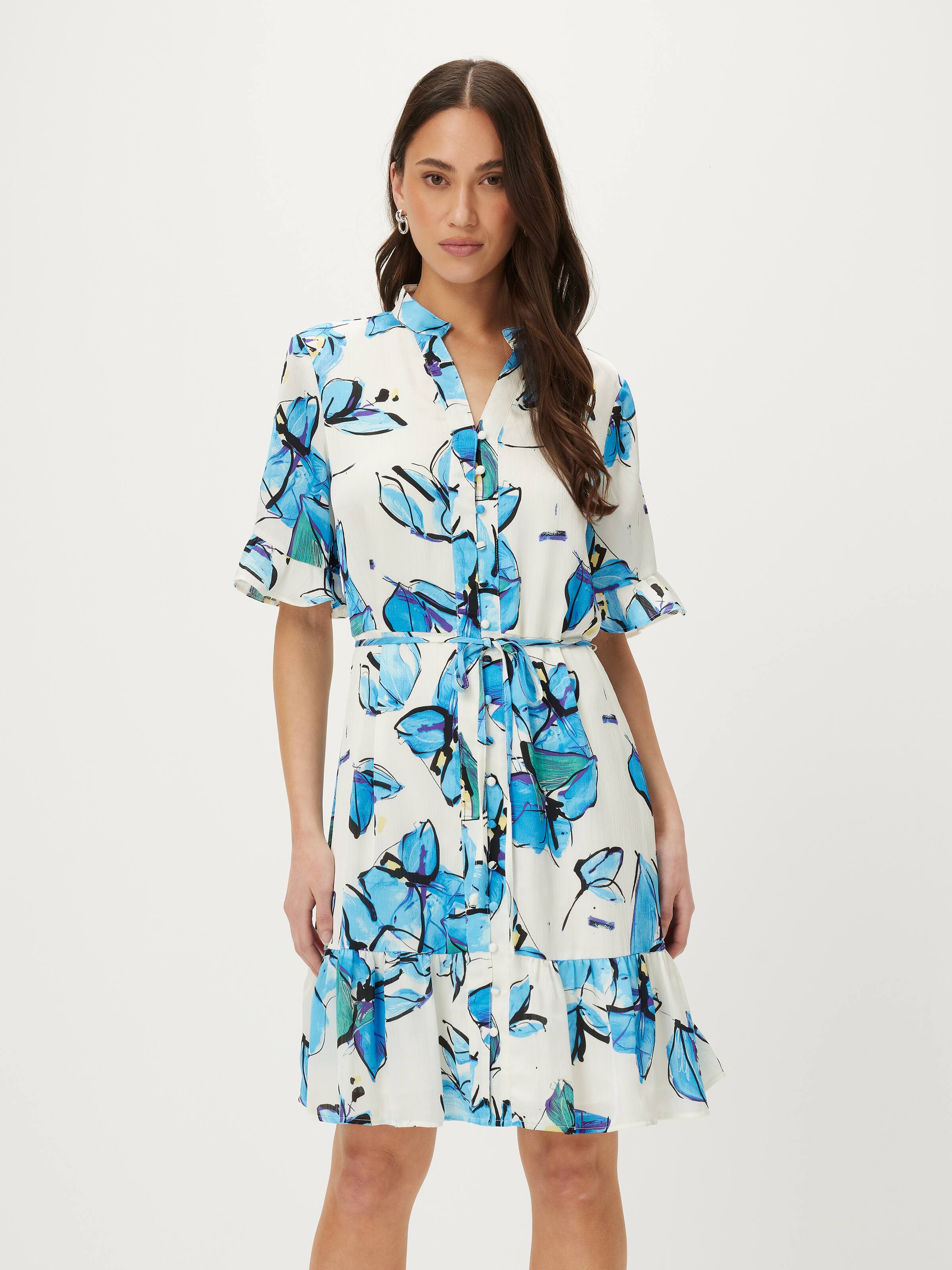 Serena V Neck Flutter Sleeve Dress