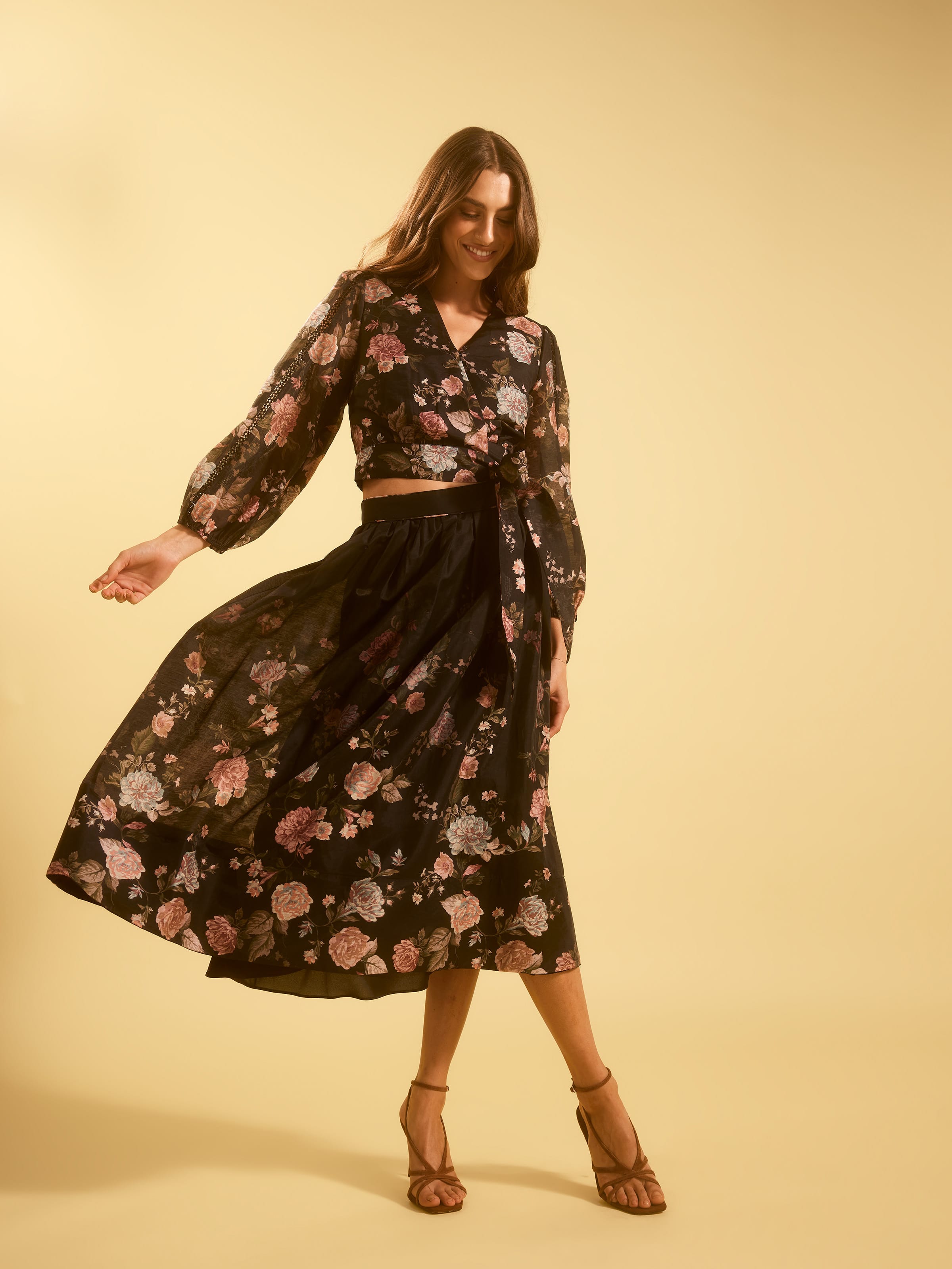 Vintage Floral Midi Skirt