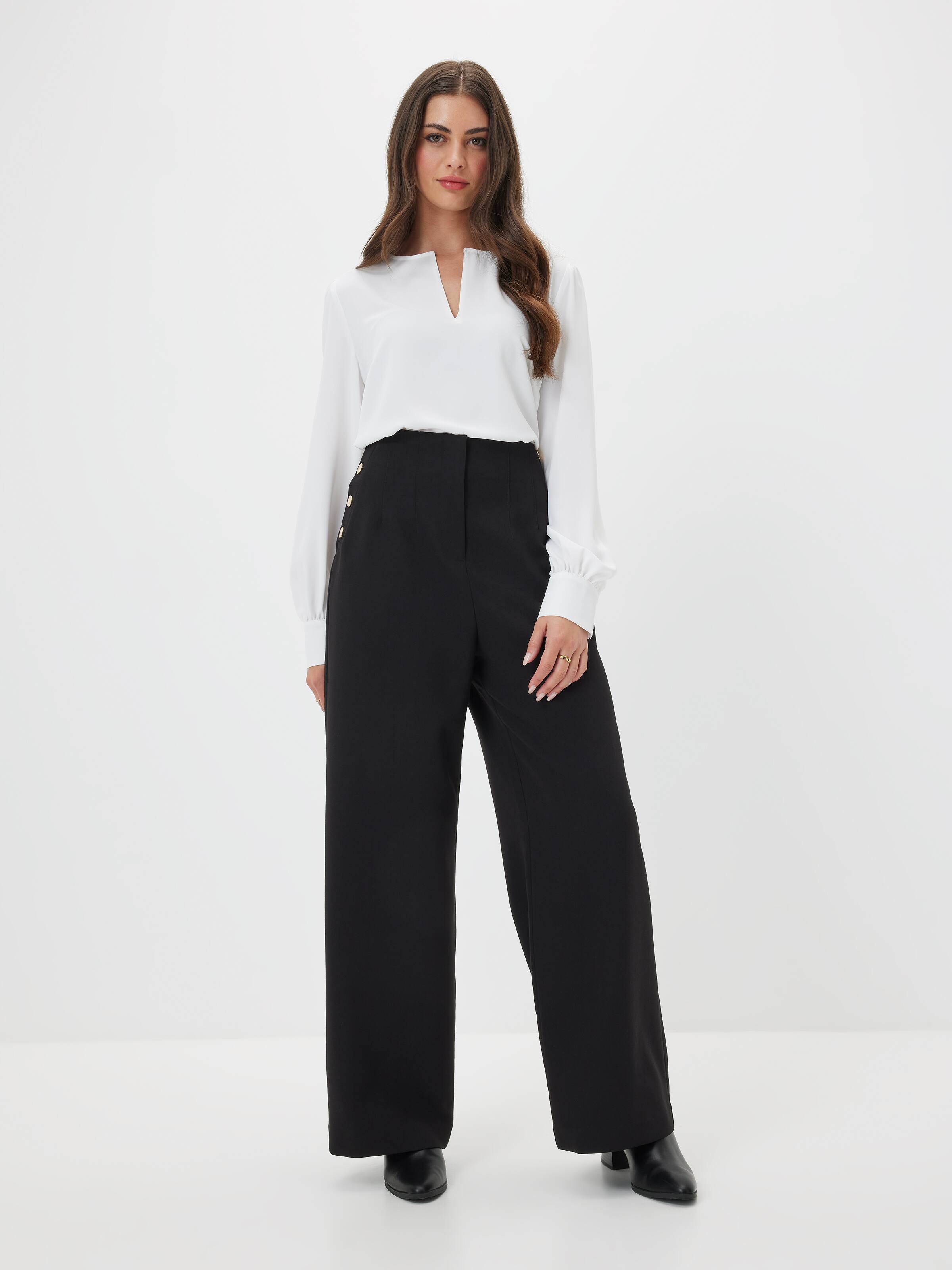 Petites Uptown Button Wide Leg Pant