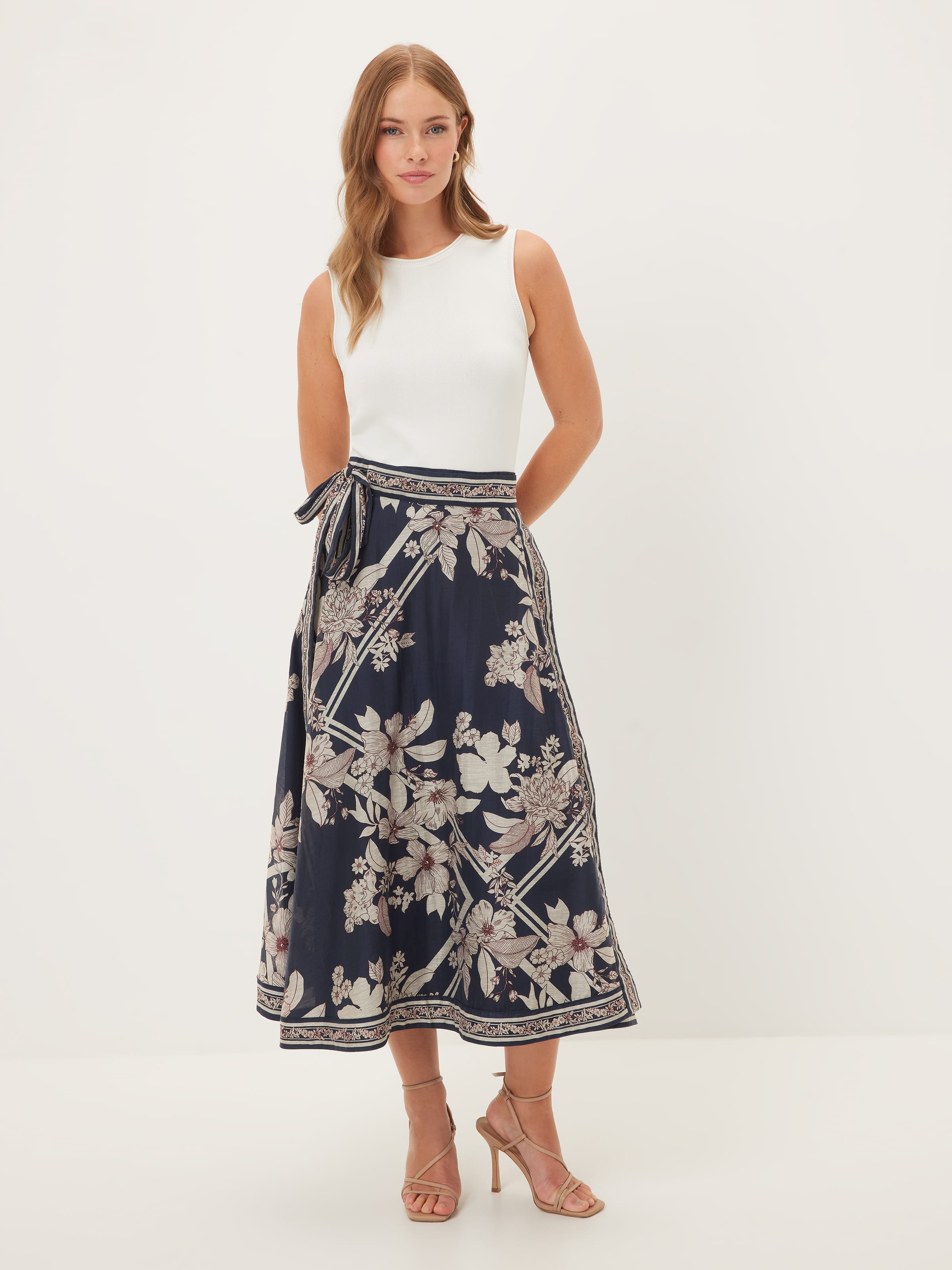 Floral Grid Wrap Skirt
