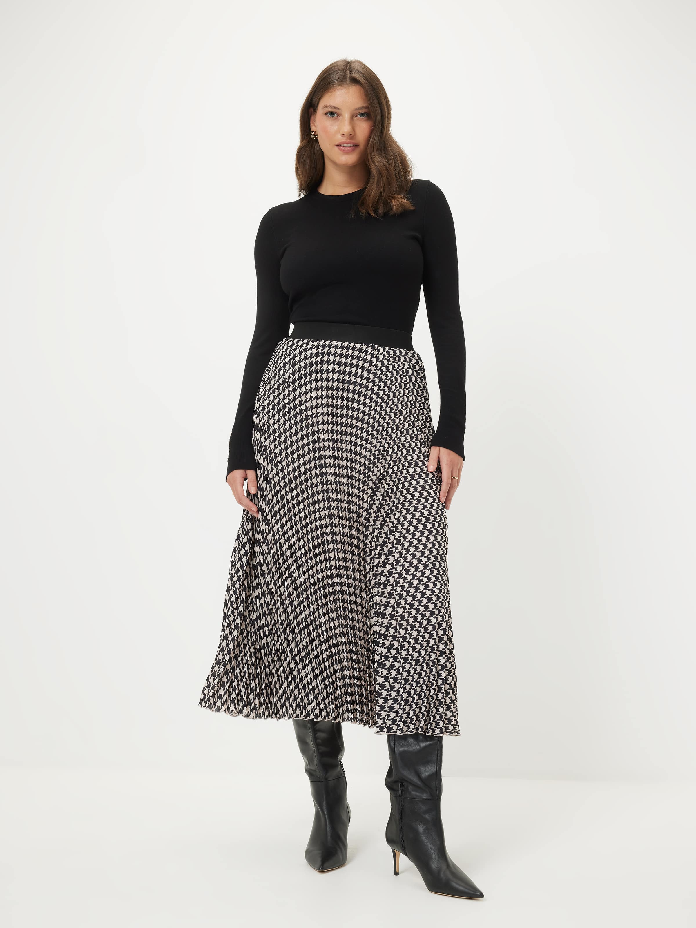 Harlow Houndstooth Pleated Skirt