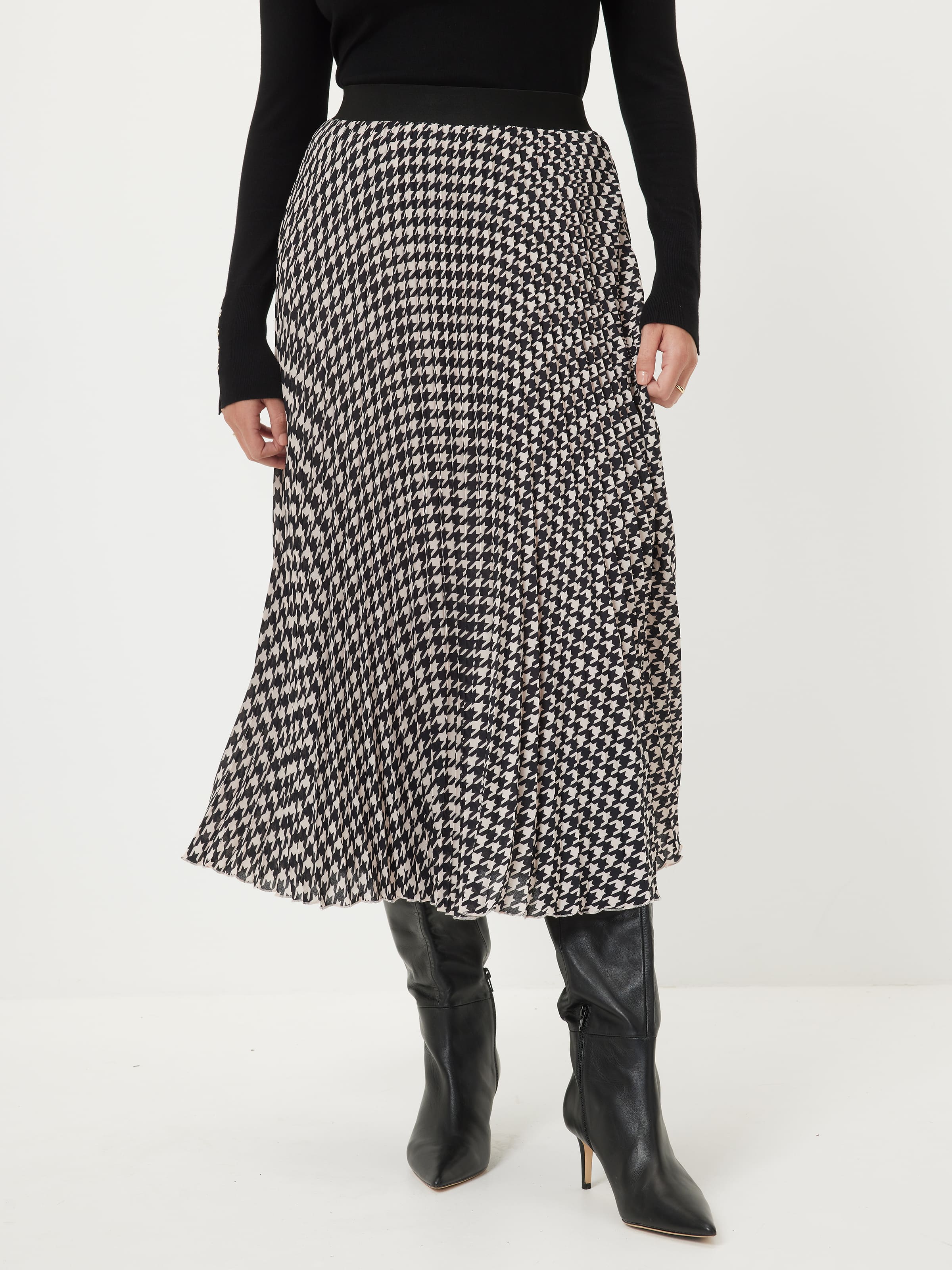 Harlow Houndstooth Pleated Skirt