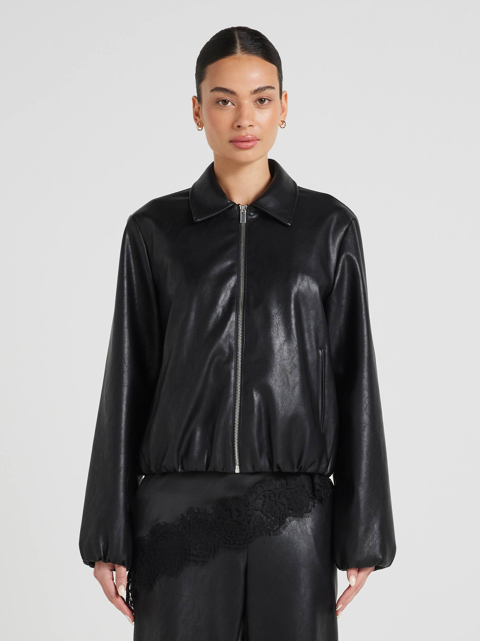 Spinning Around Faux Leather Bomber Jacket