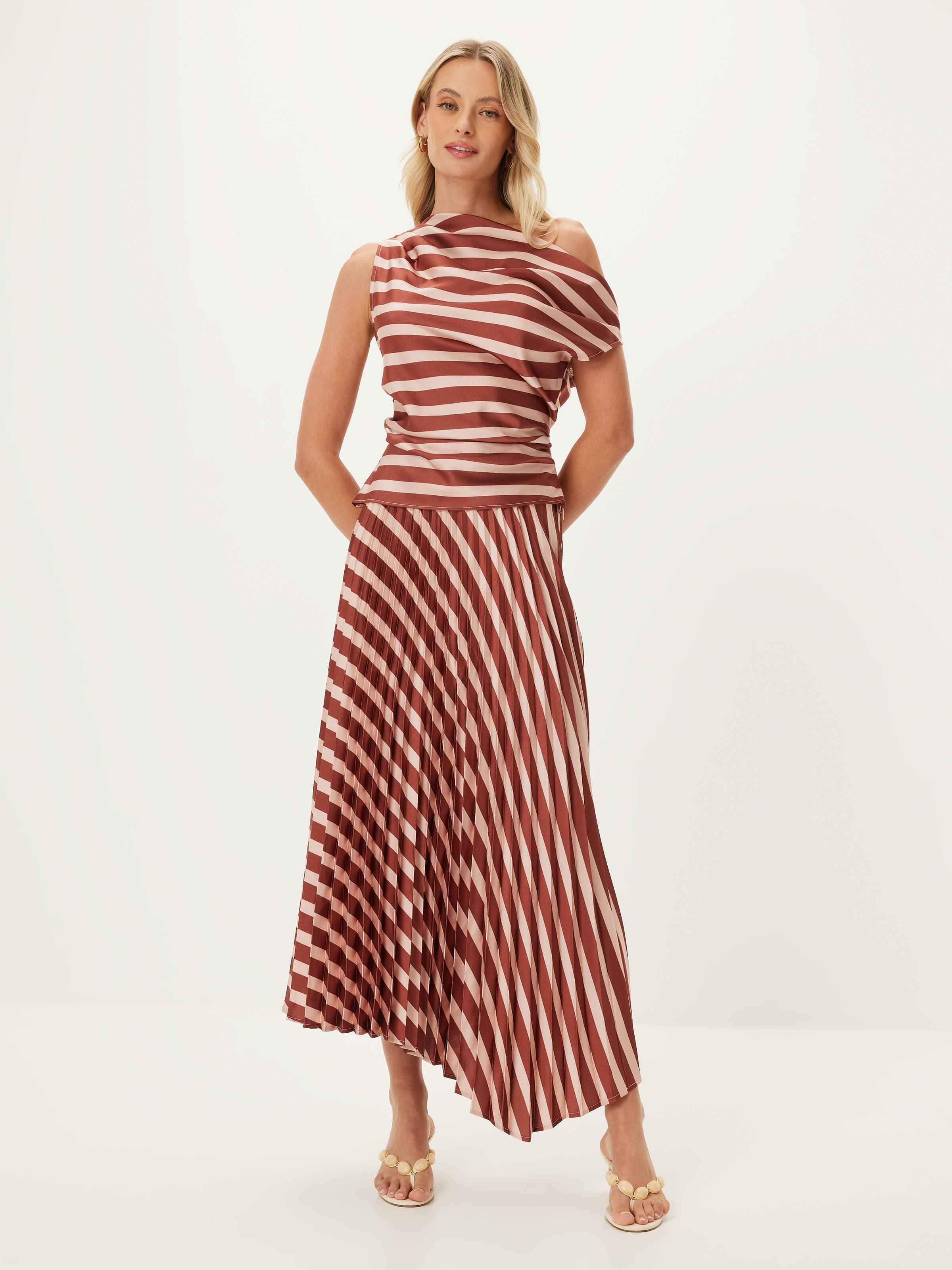 Rosewood Stripe Pleated Skirt