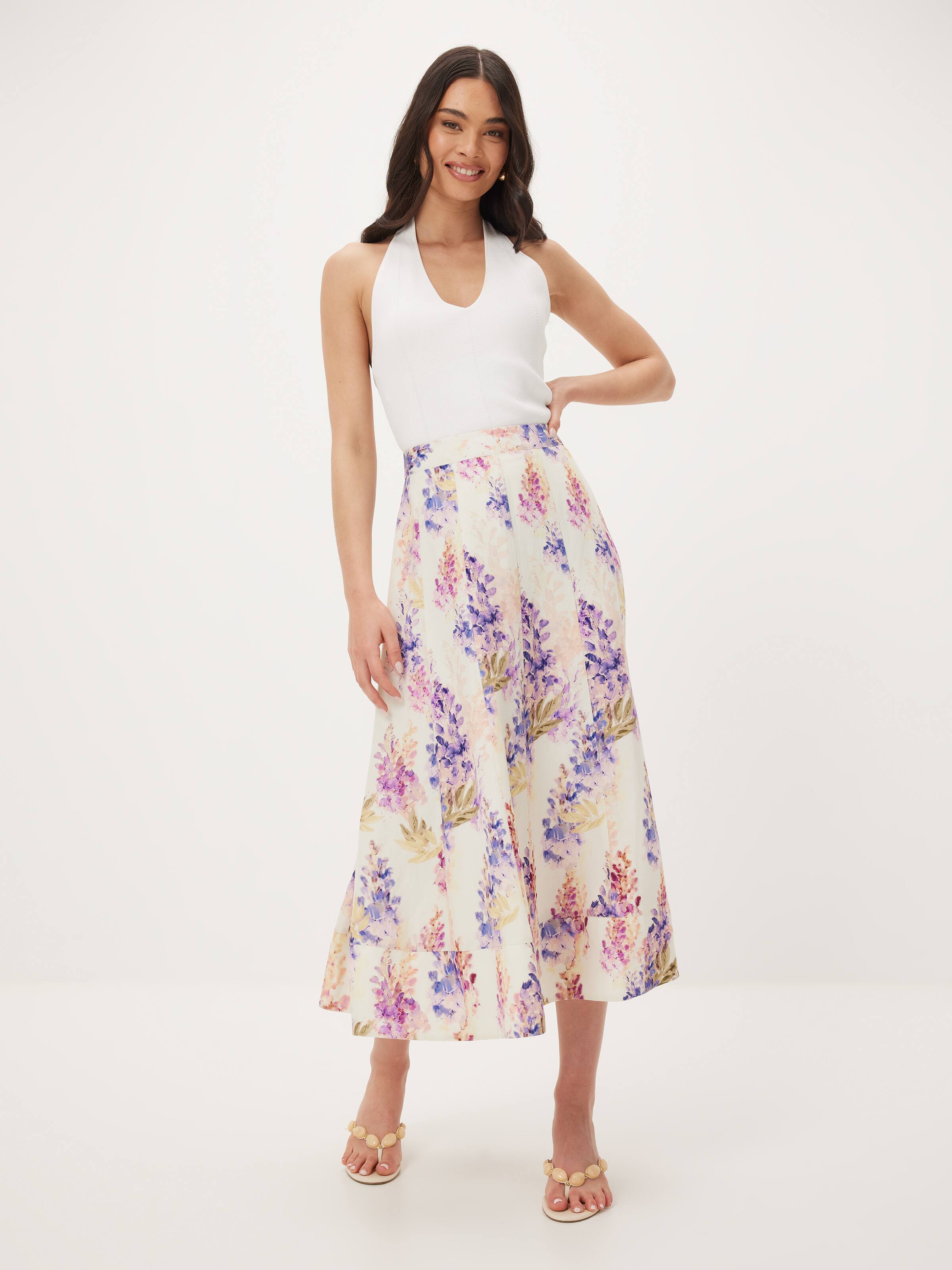 Wisteria Floral Panelled Midi Skirt