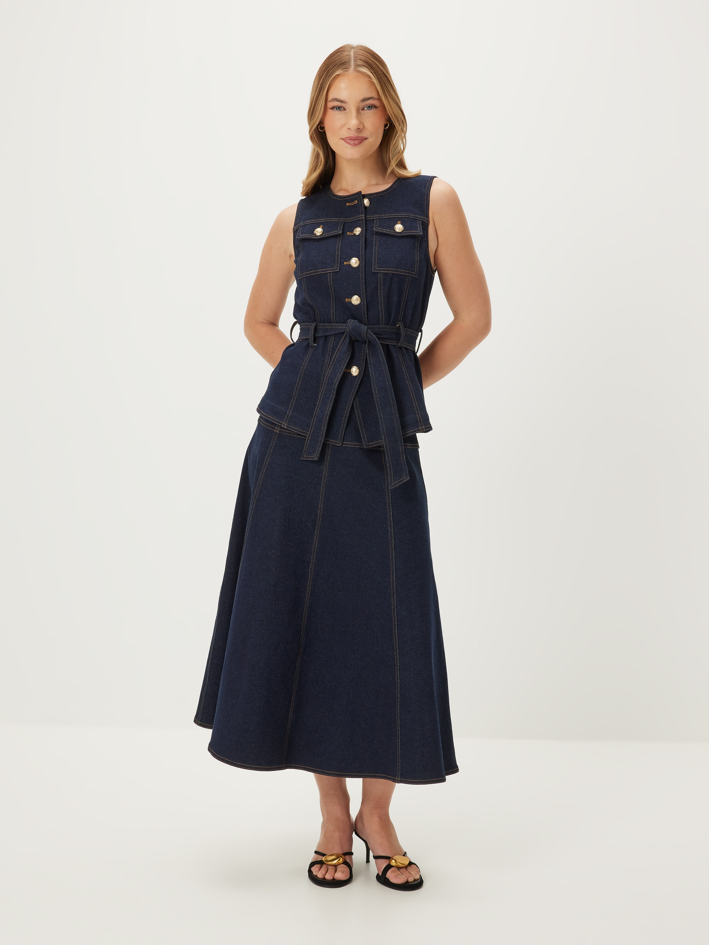 Off The Hook Denim Midi Skirt