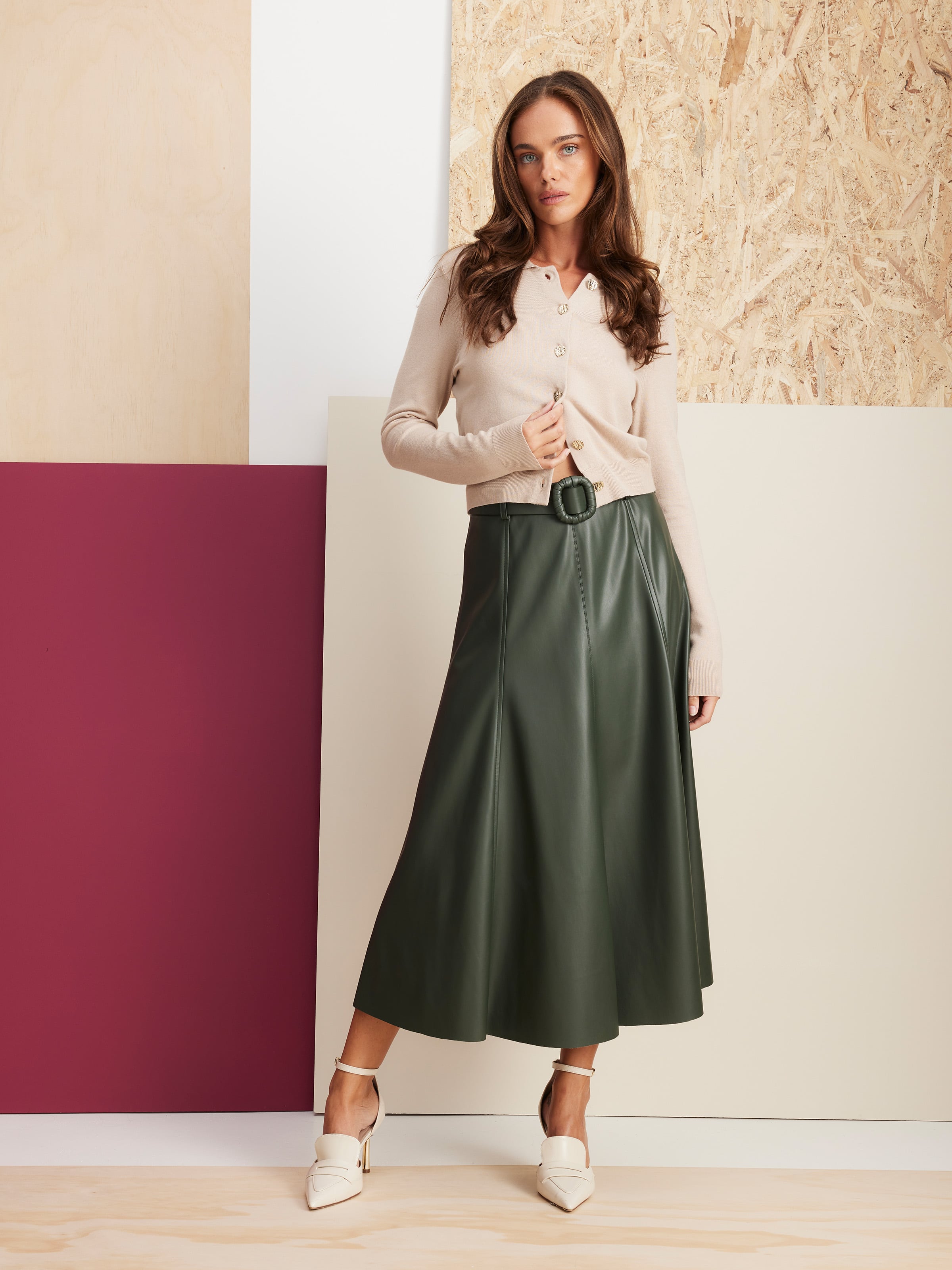 Petite Faux Leather Midi Skirt (Brown) – Petite Dressing