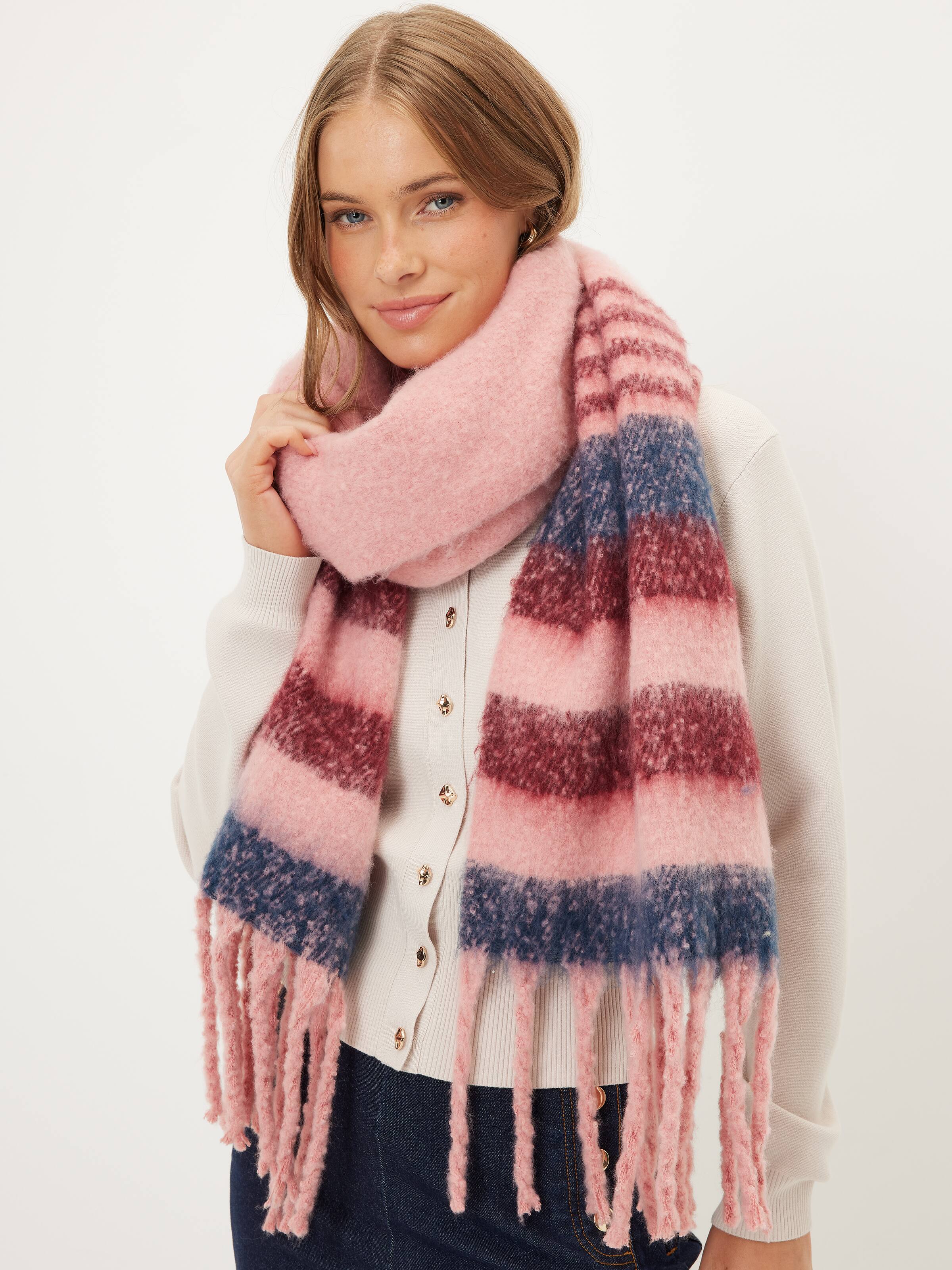 Striped Brushed Tassel Scarf