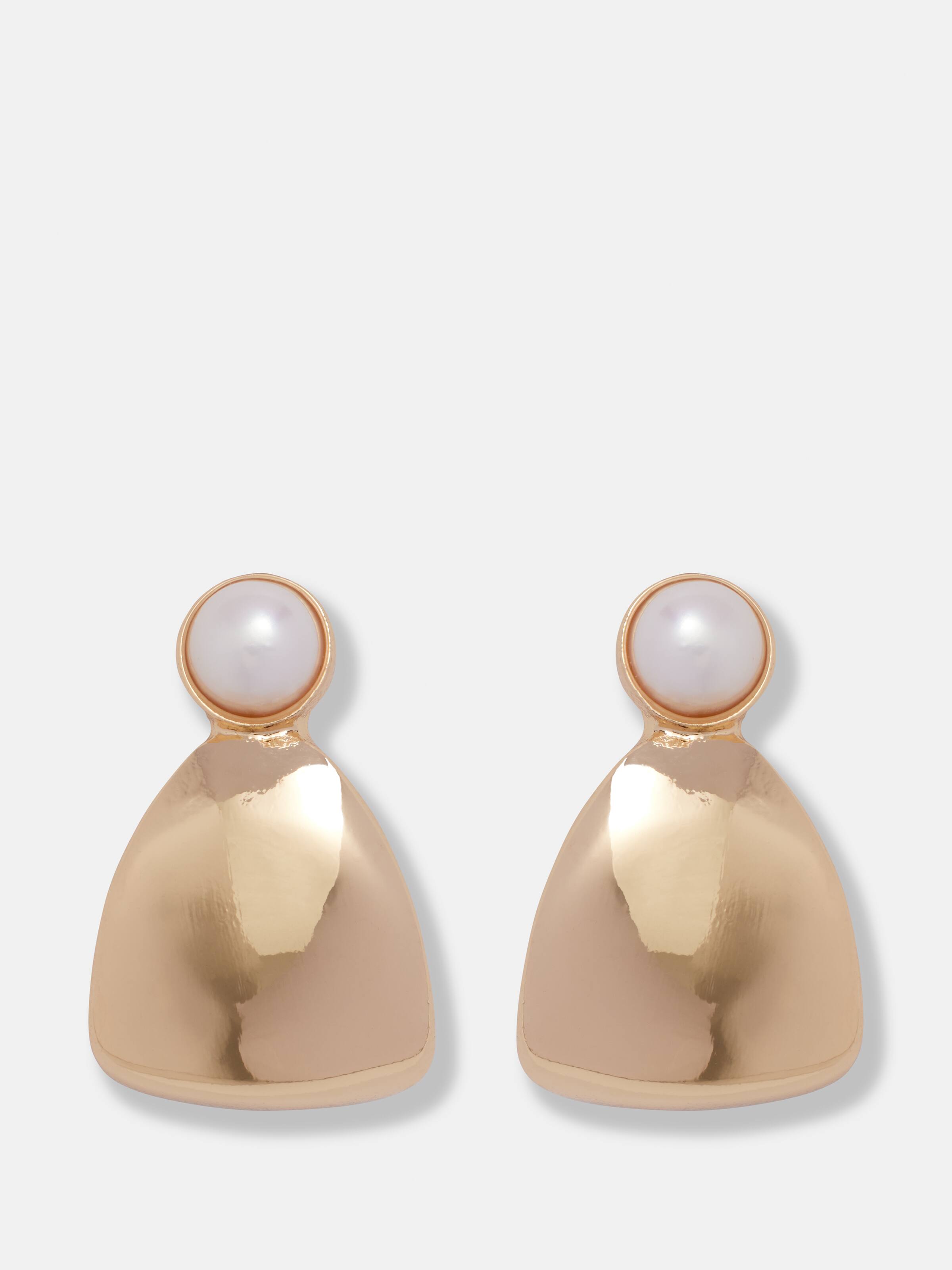 Zara Pearl Metal Hoop Earrings