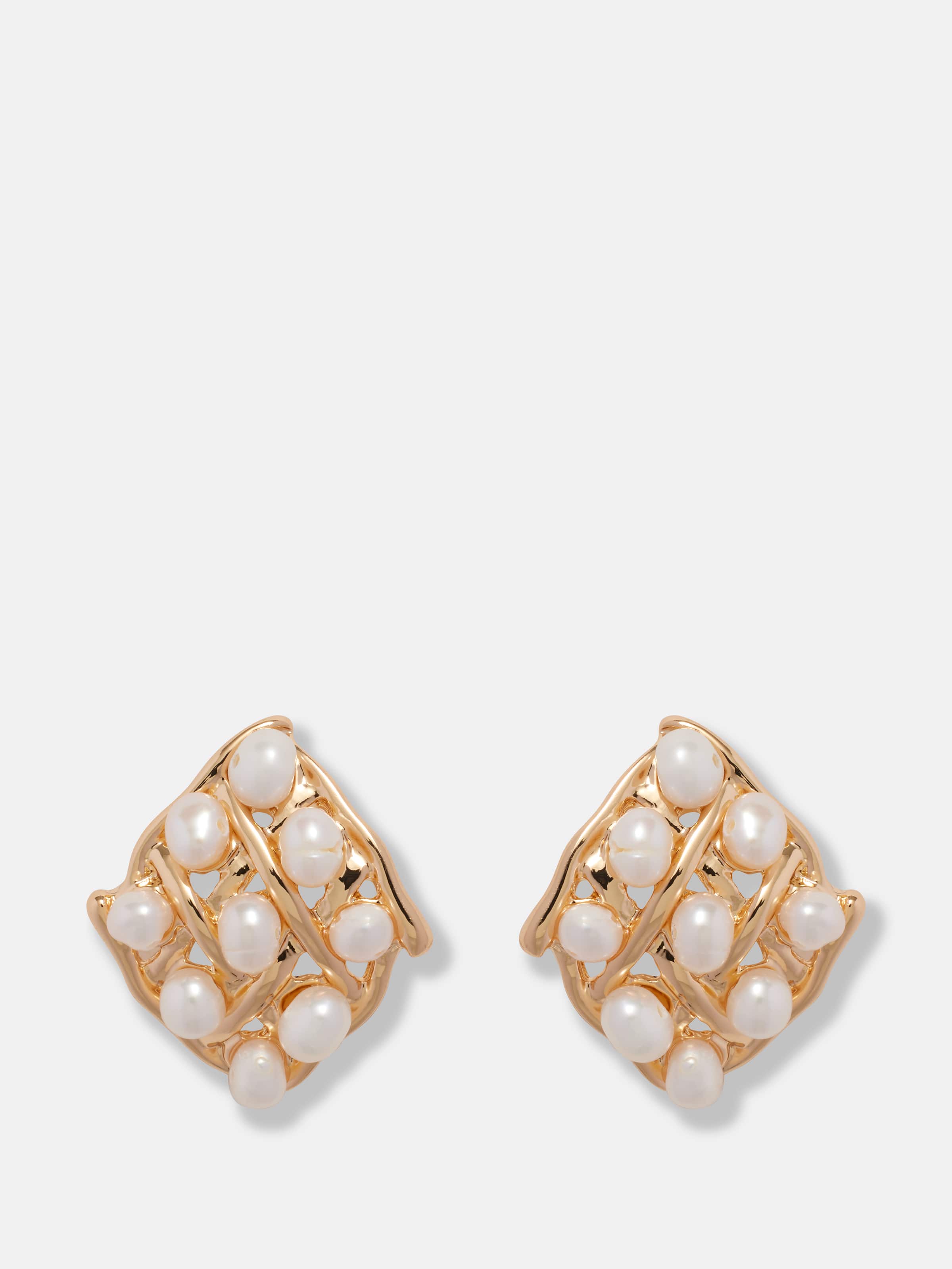Gigi Pearl Grid Stud Earrings