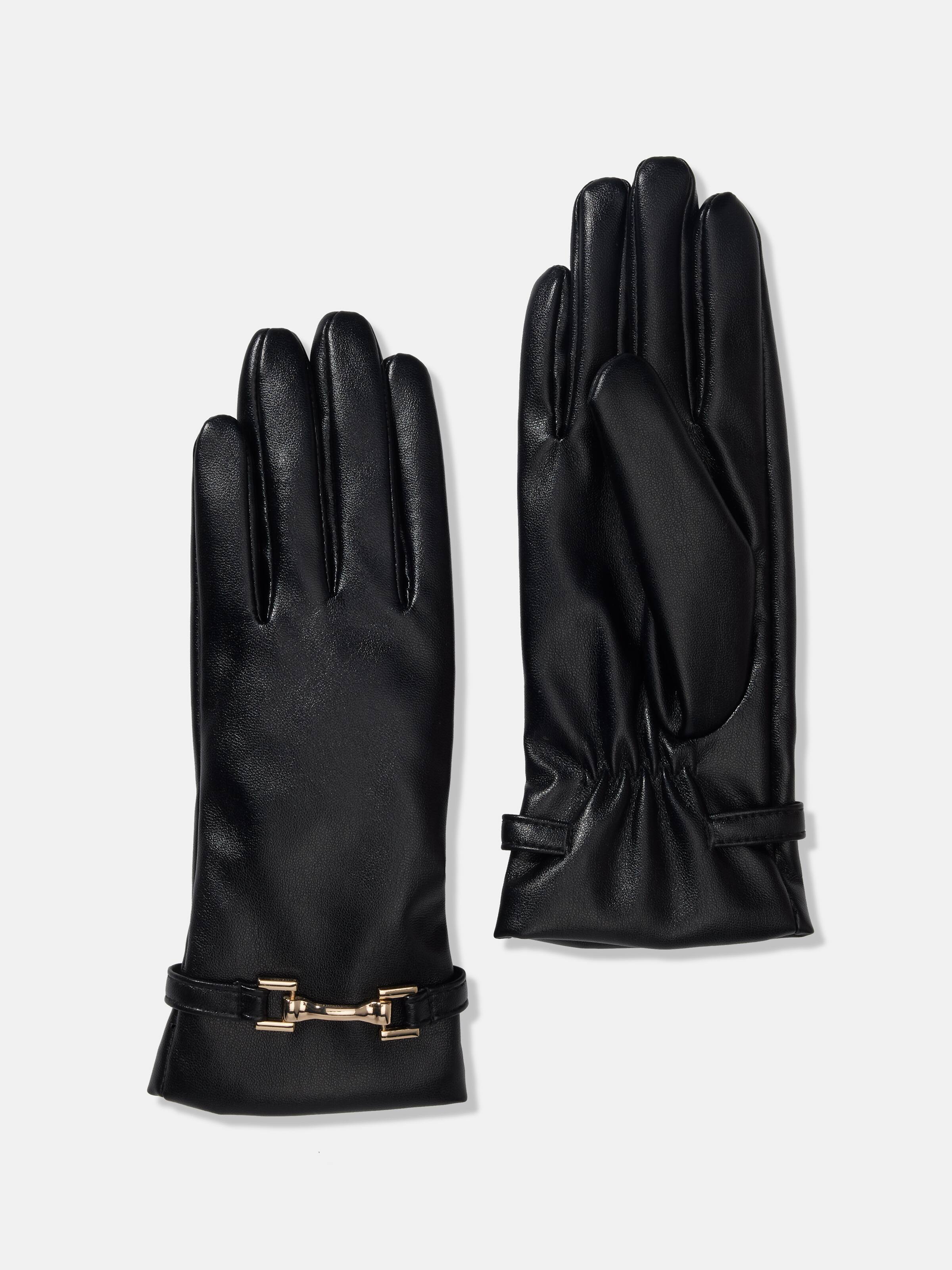 Soft Faux Leather Buckle Gloves