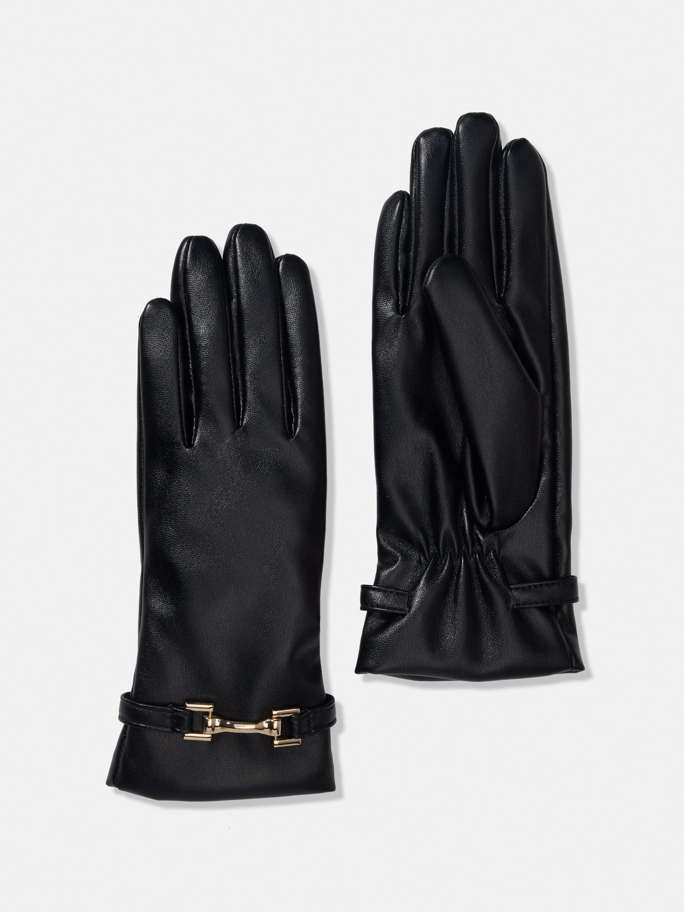Soft Faux Leather Buckle Gloves