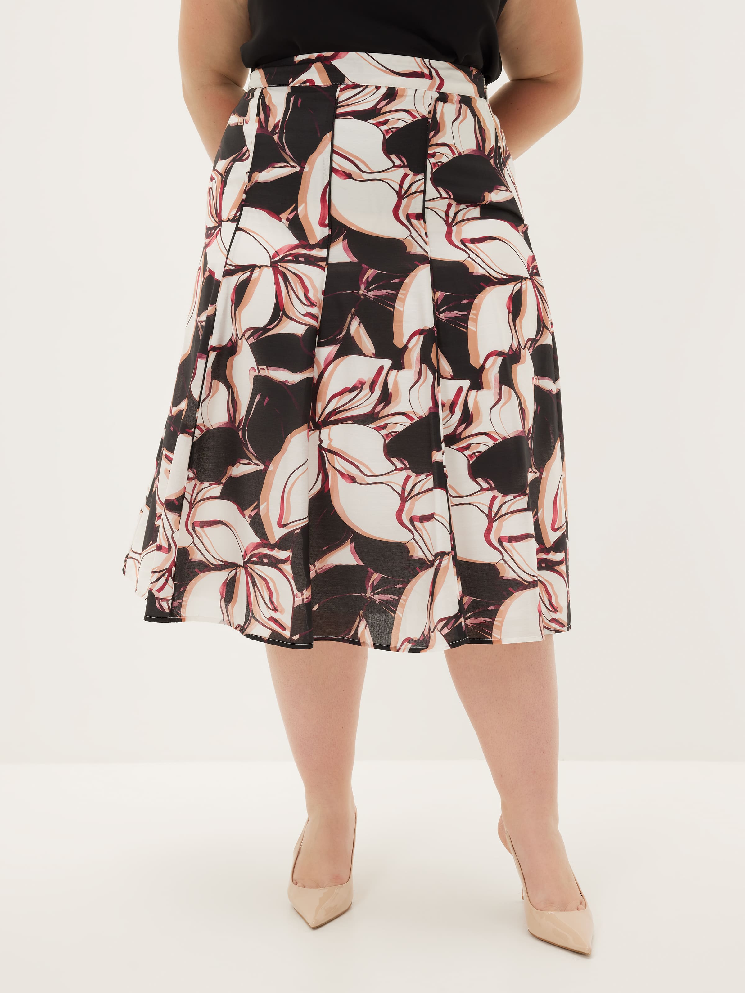 Curve Floral Swirl Midi Skirt