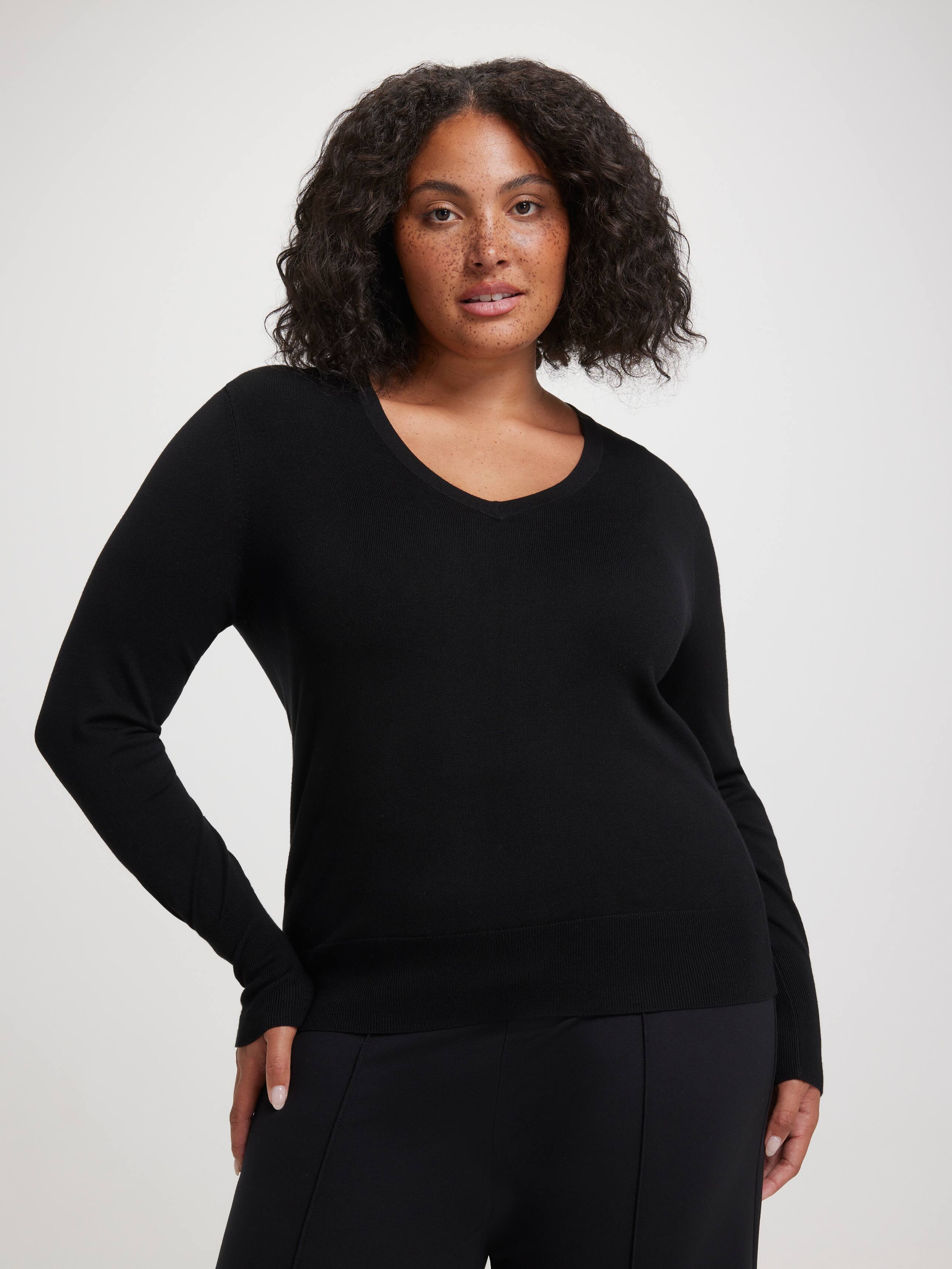 Curve Madison Long Sleeve V Neck Top