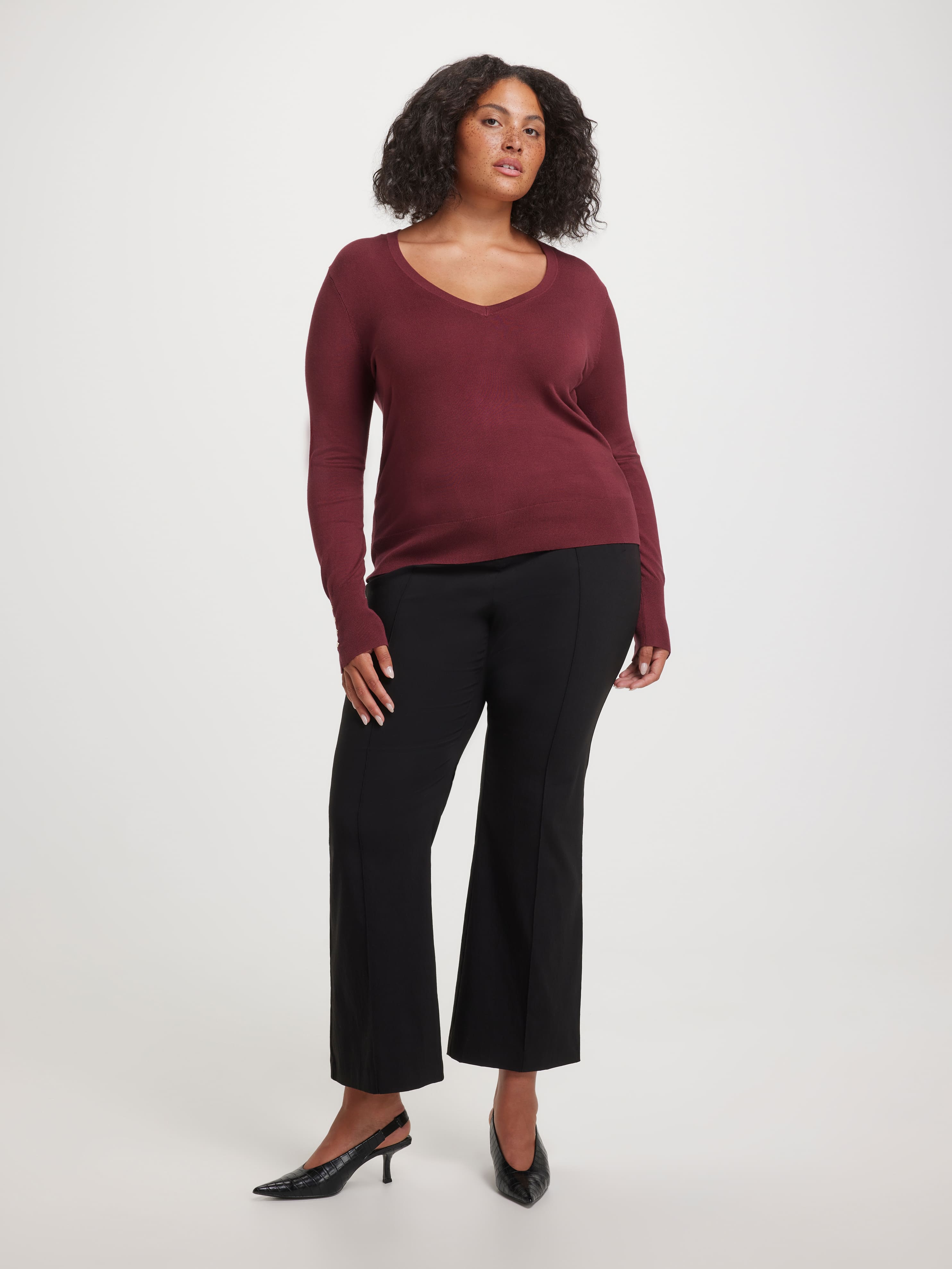 Curve Madison Long Sleeve V Neck Top
