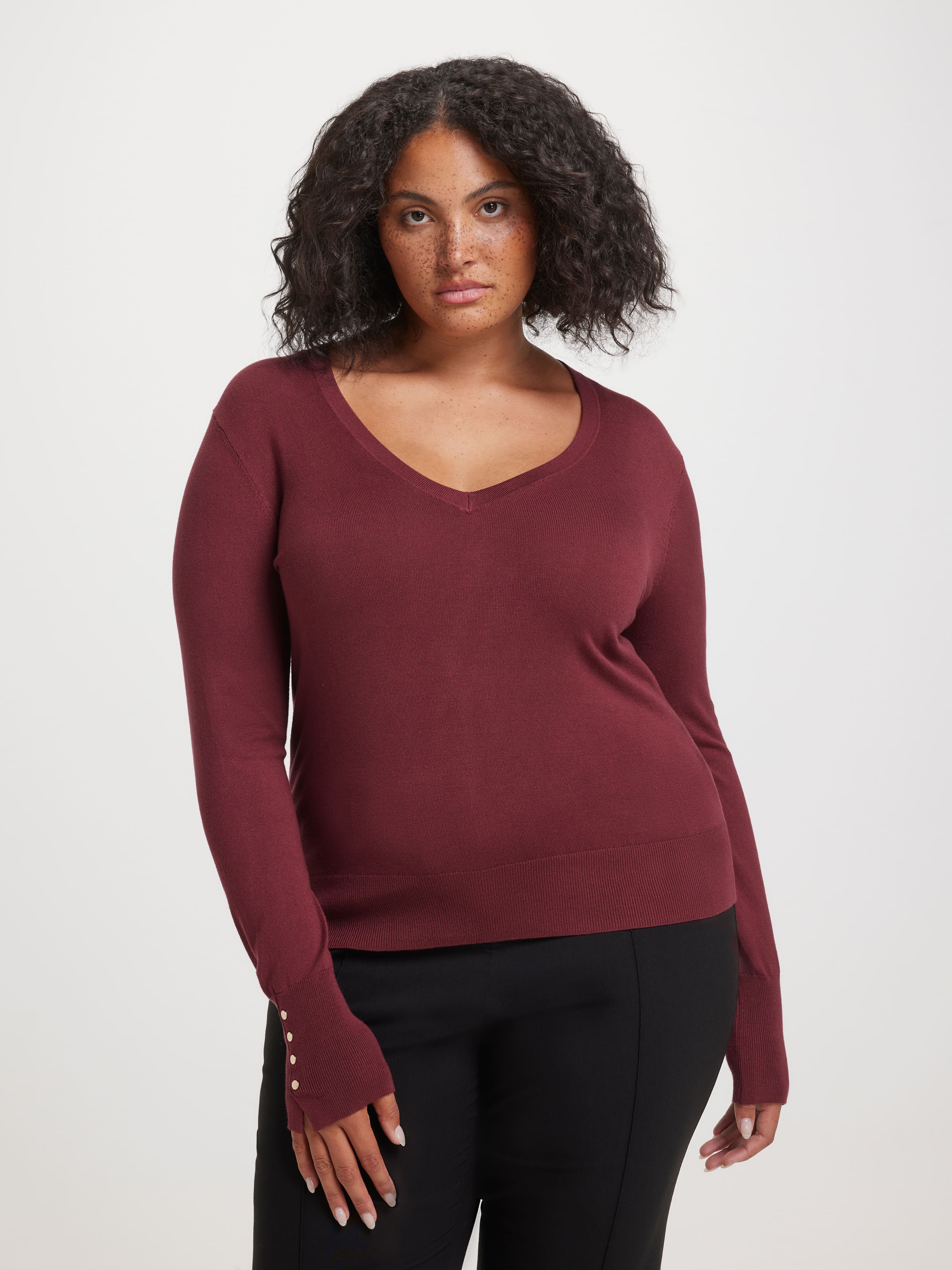 Curve Madison Long Sleeve V Neck Top
