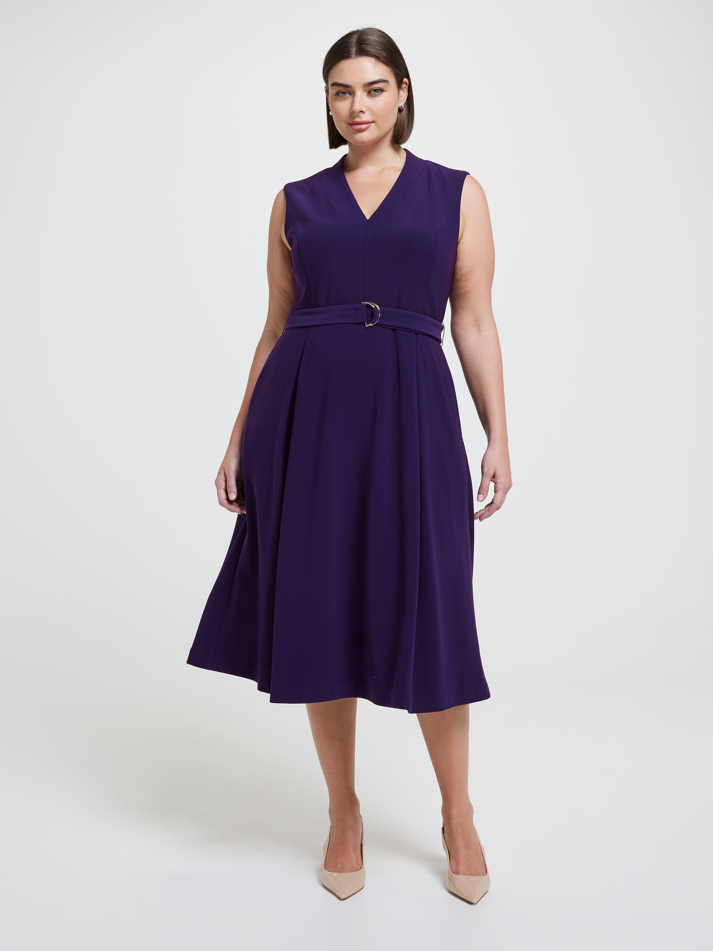 Curve Rosie V Neck Fit And Flare Dress