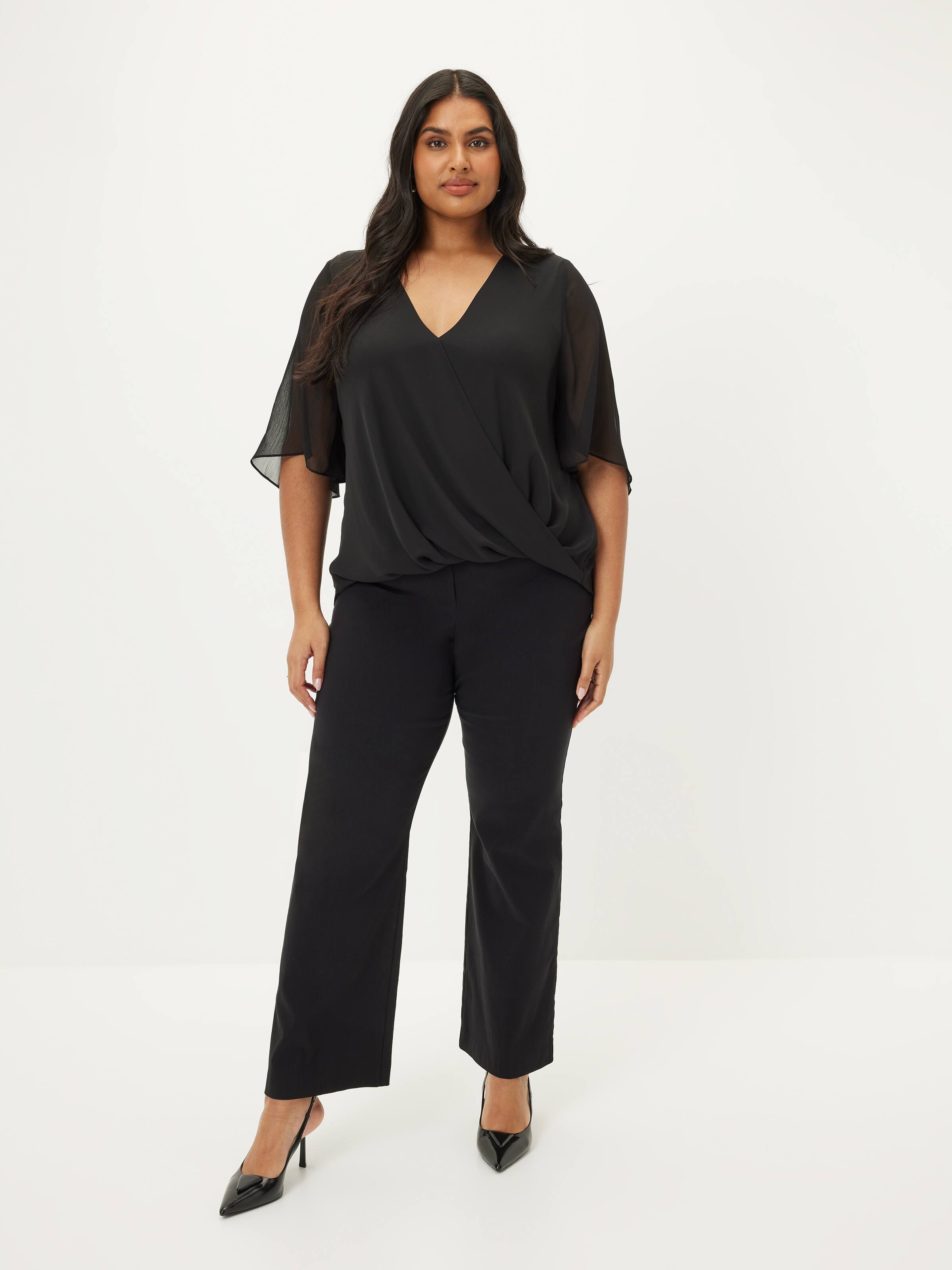 Curve Sheer Sleeve Wrap Top