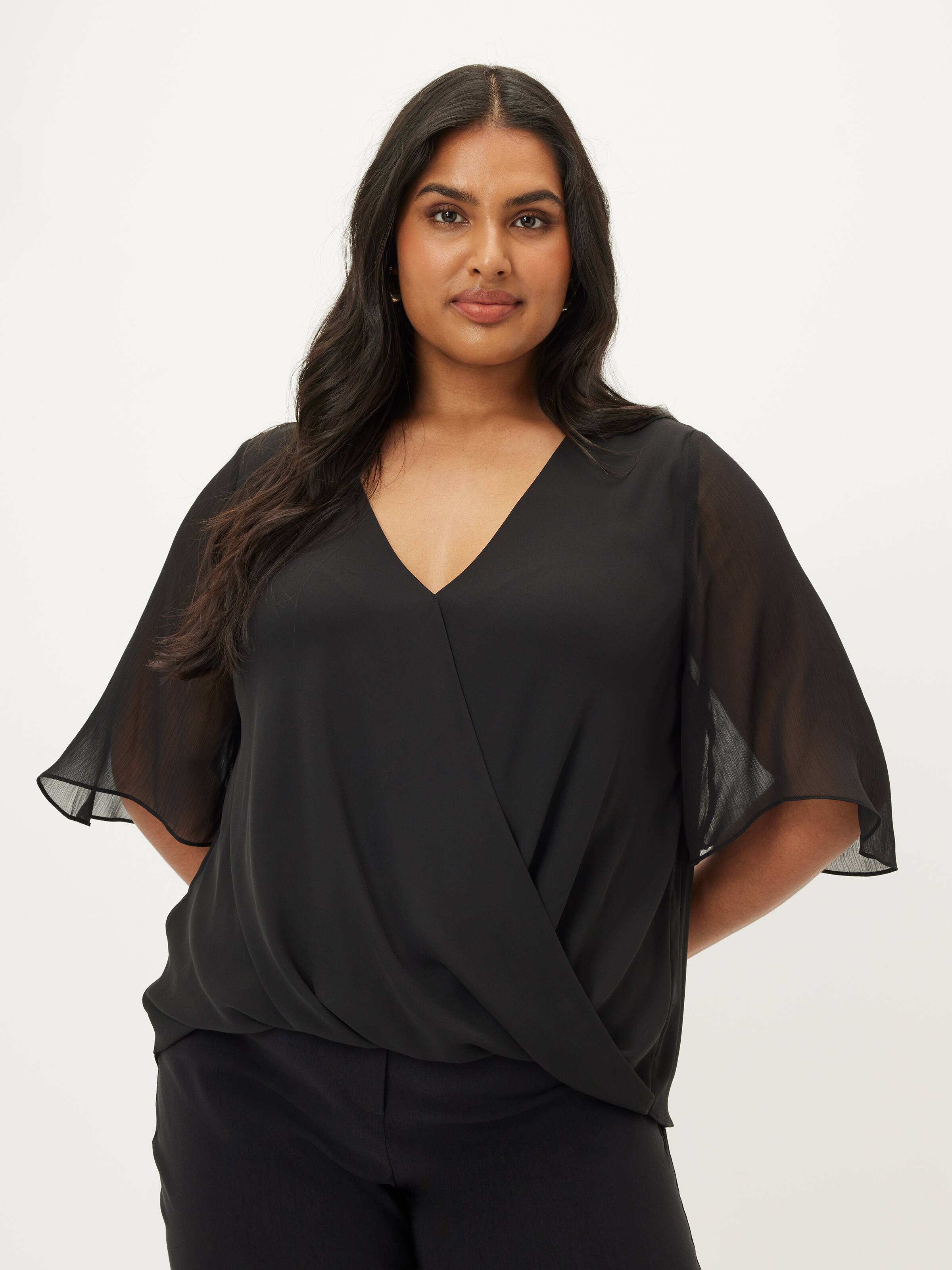 Curve Sheer Sleeve Wrap Top