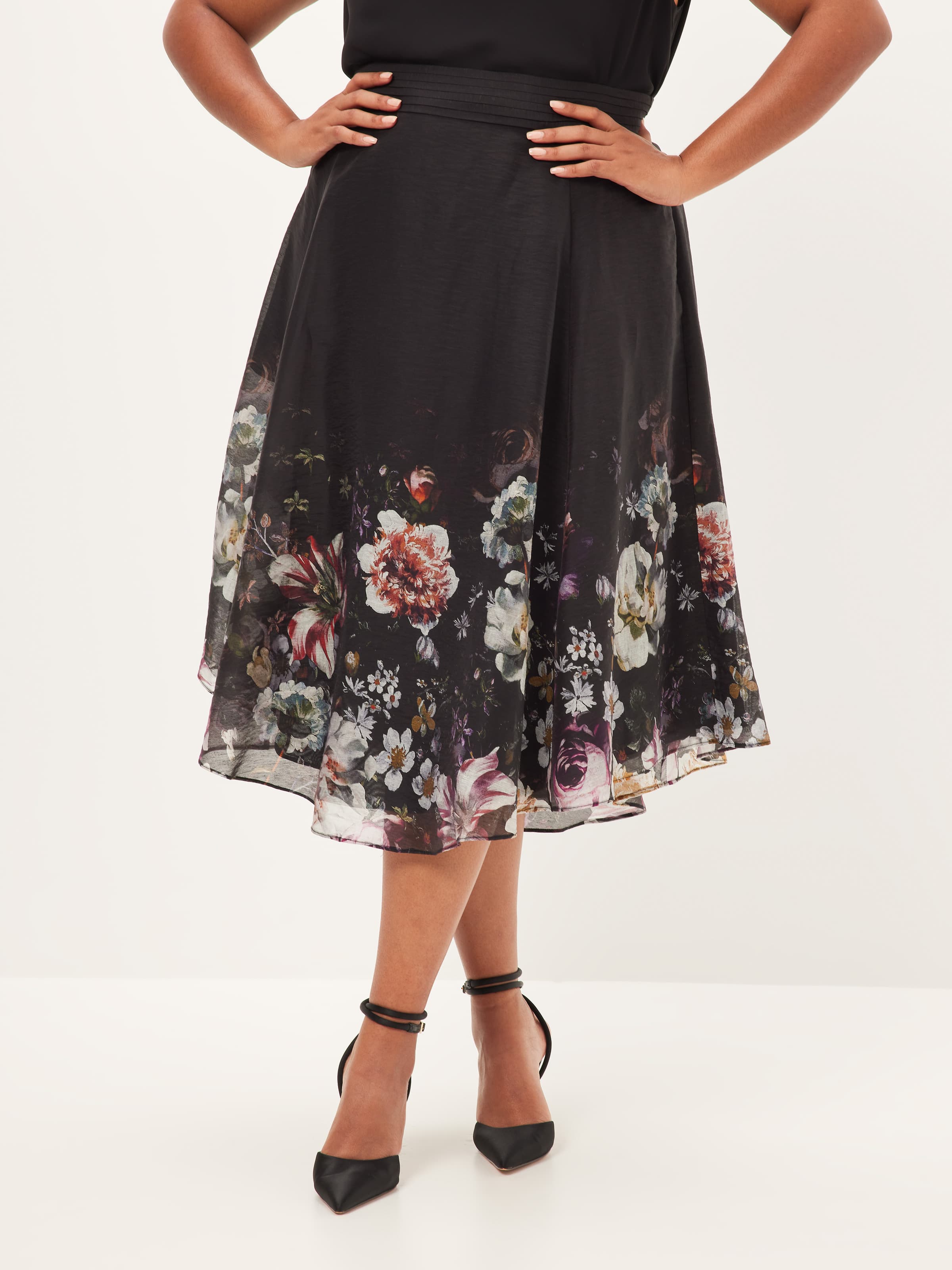 Curve Victorian Floral Midi Skirt