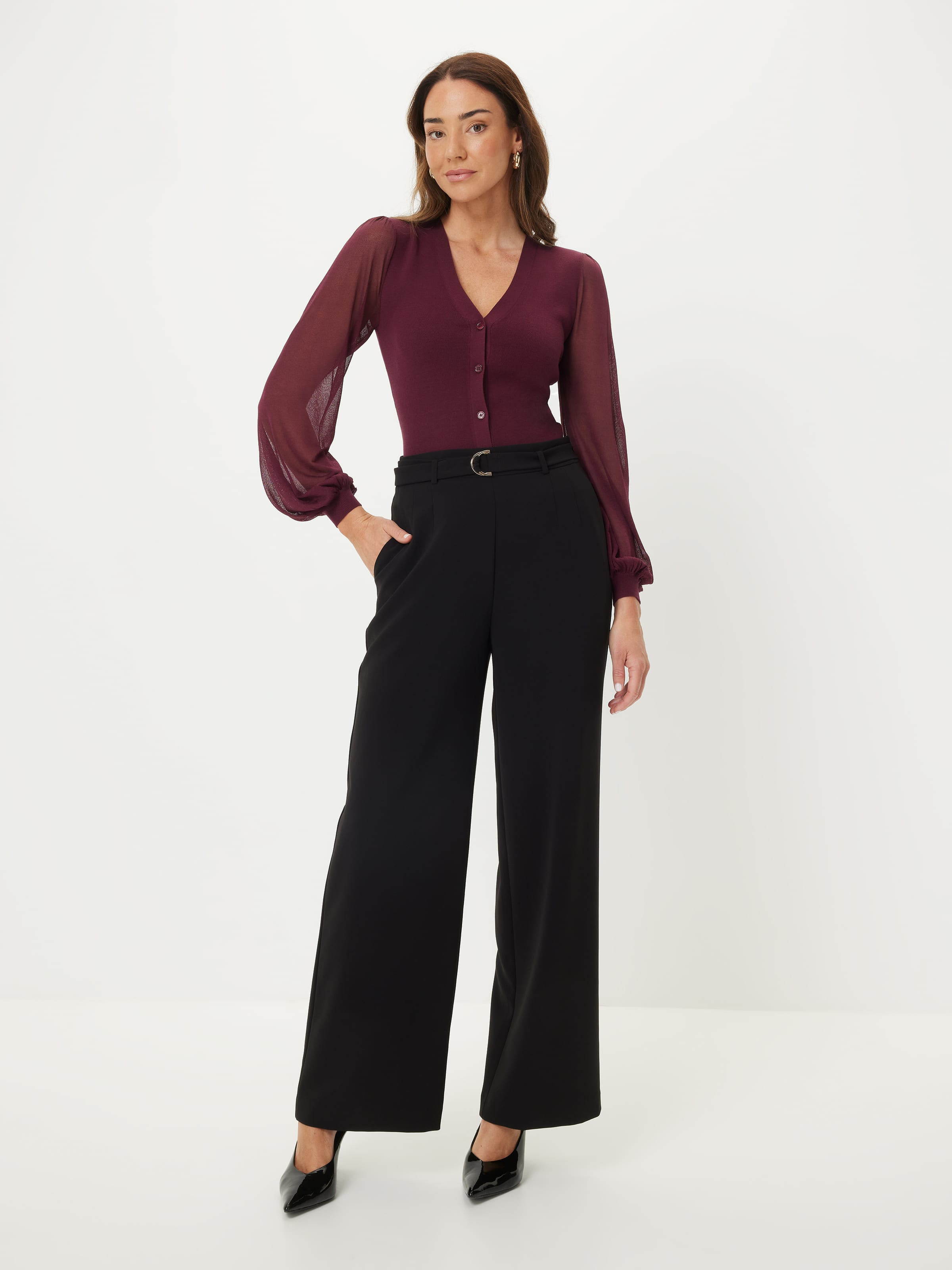 Becky Sheer Sleeve Button Up Knit