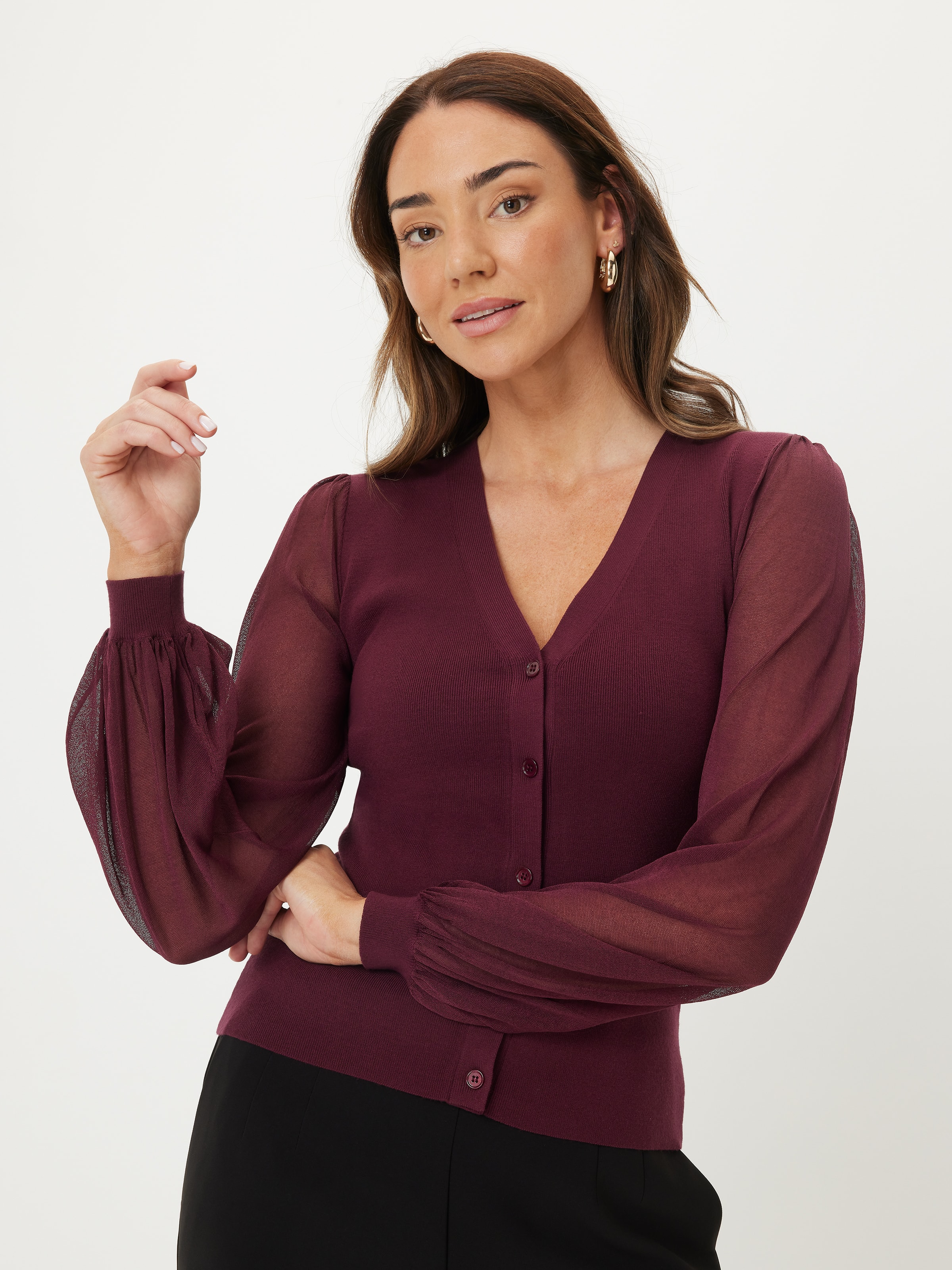 Becky Sheer Sleeve Button Up Knit