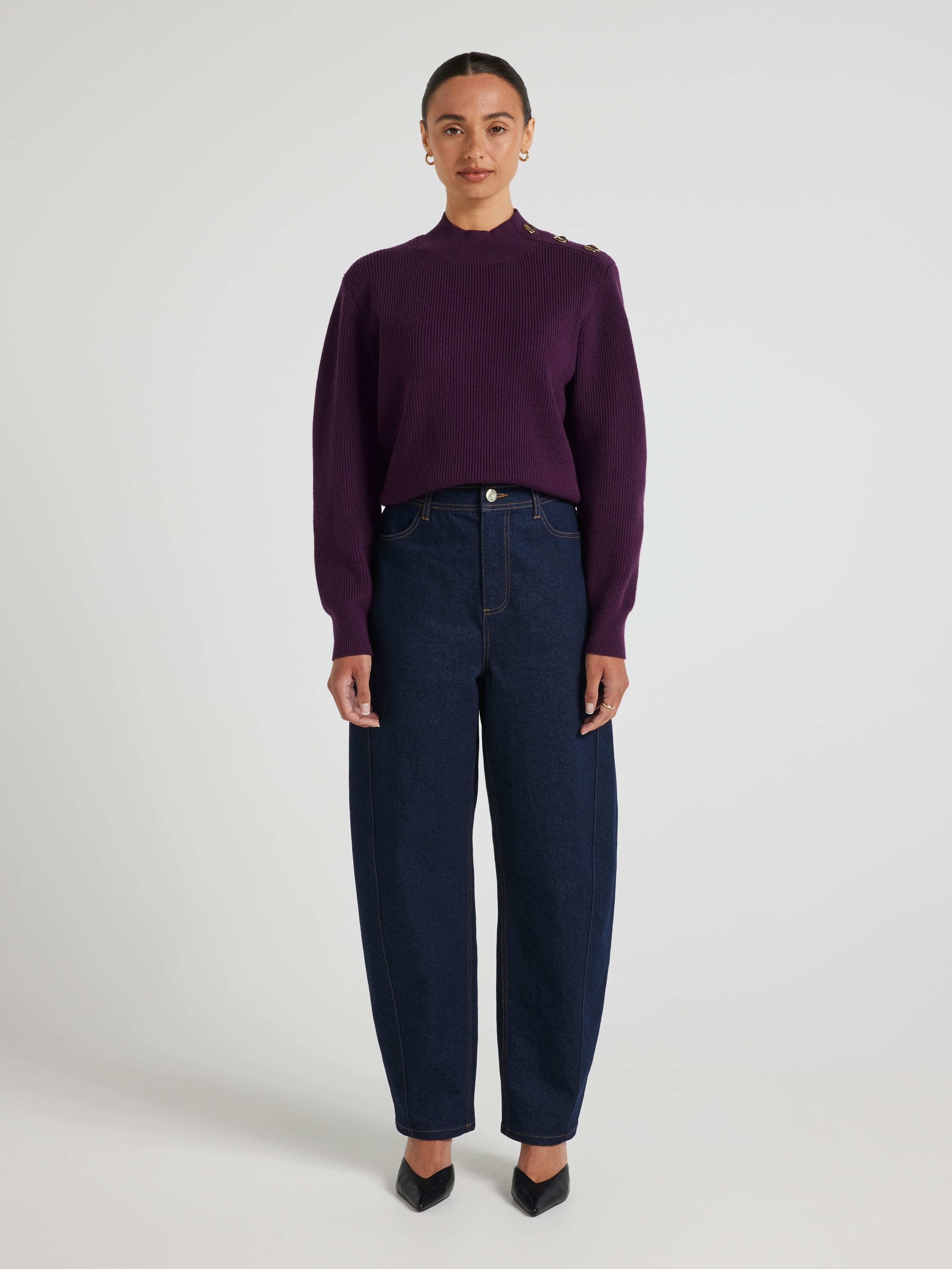 Nicole Button Shoulder Ls Knit