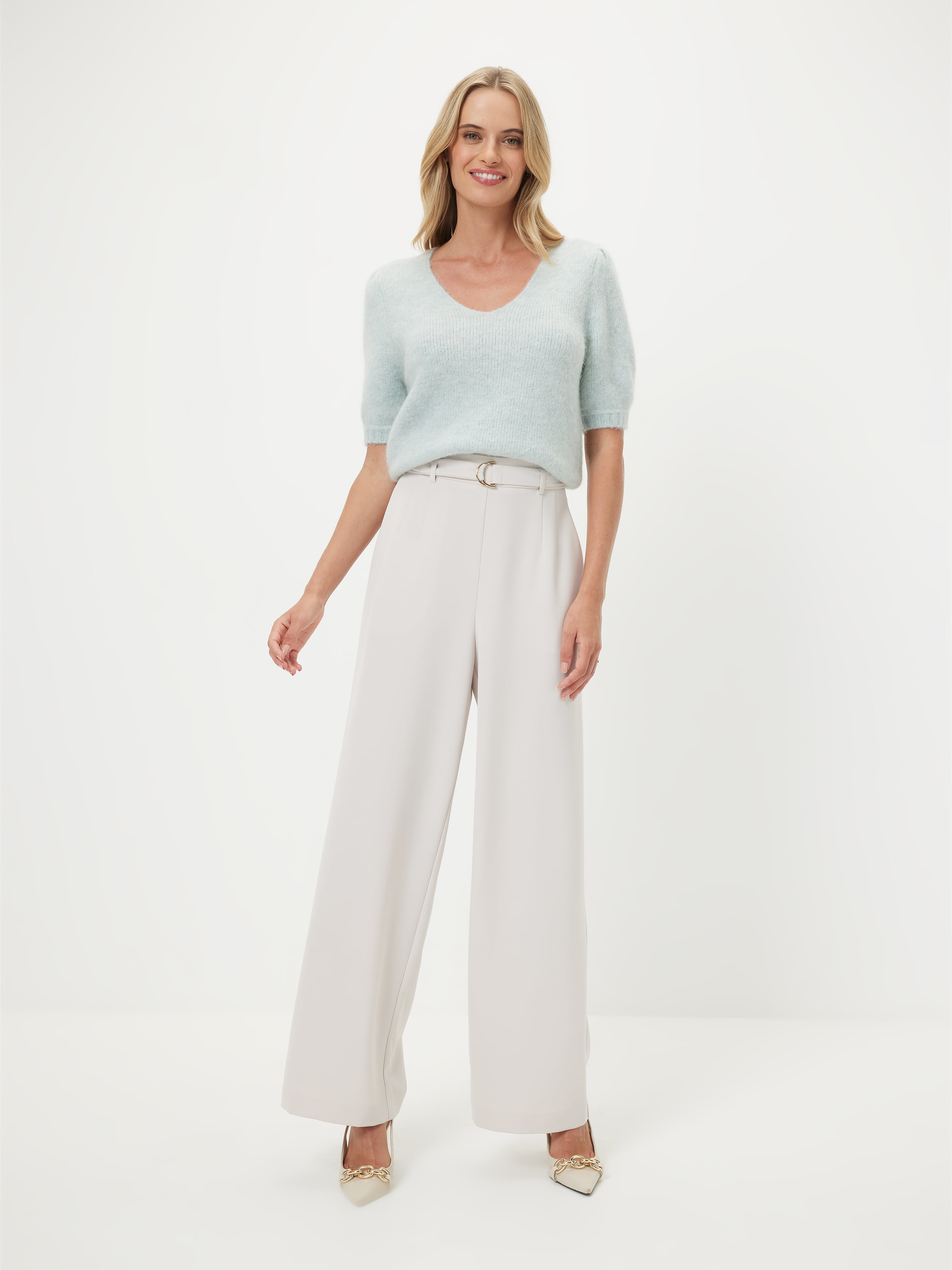 Short Sleeve Fluffy V Neck