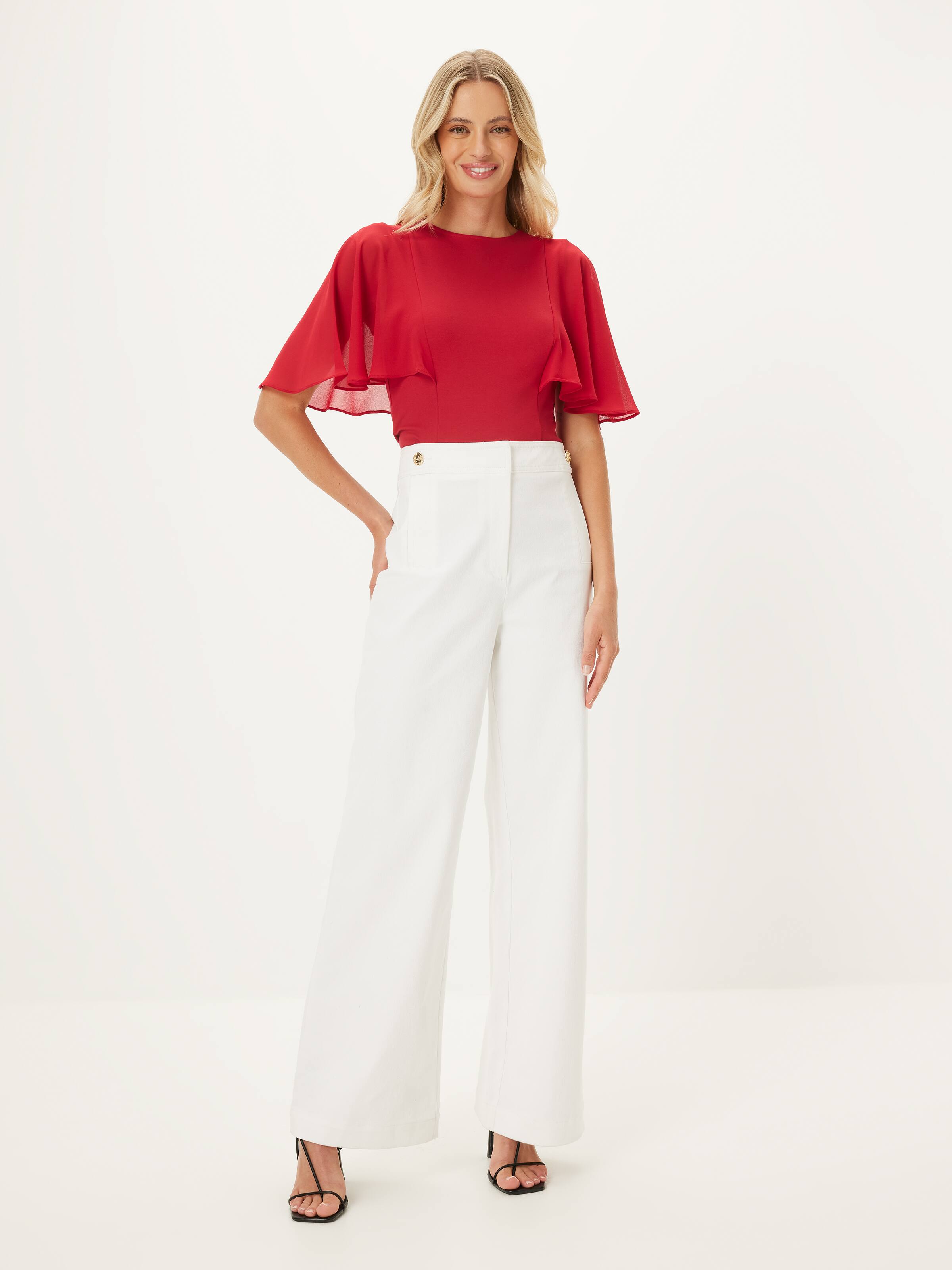 Anna Fluter Sleeve Ponte Top