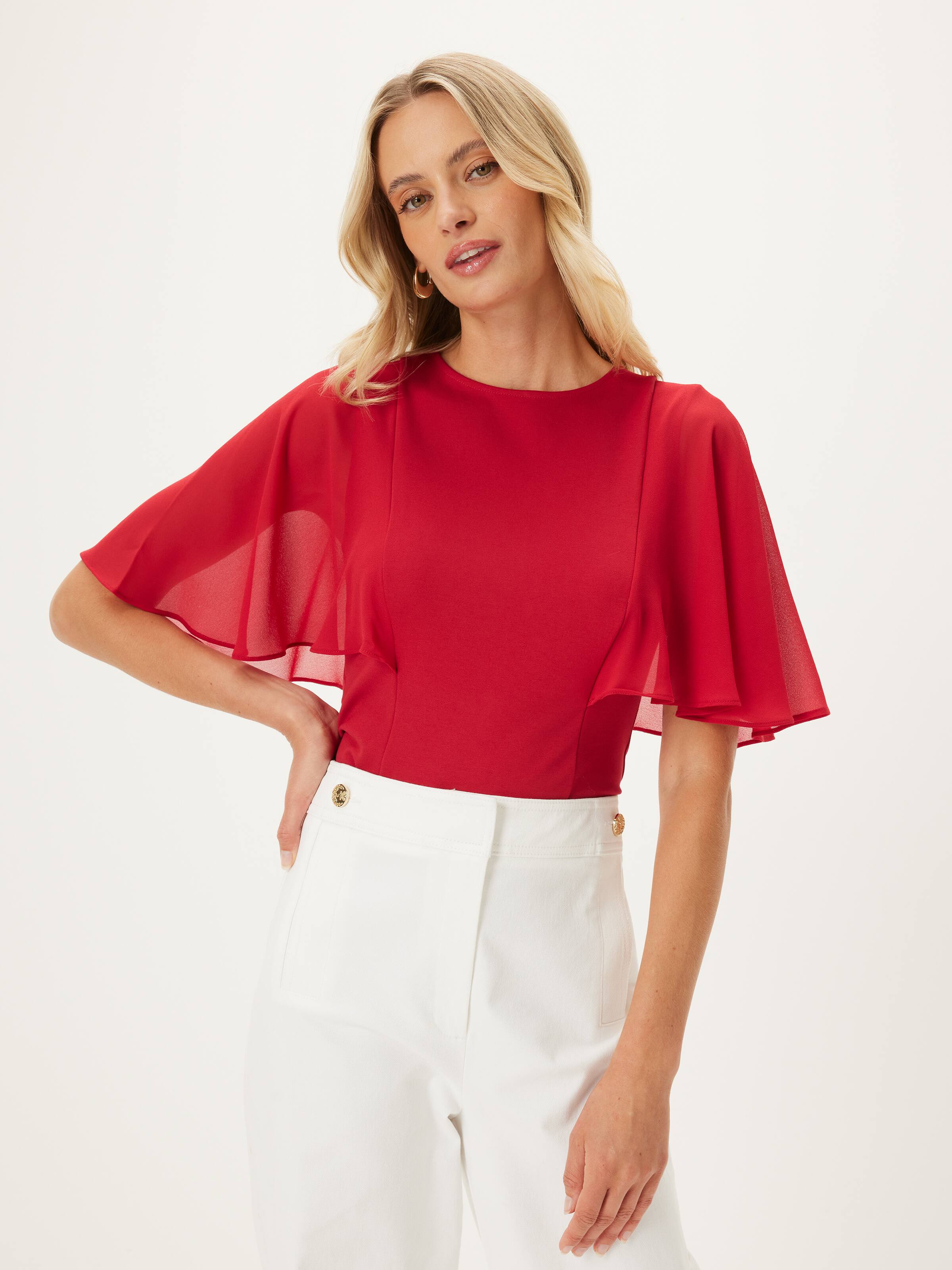 Anna Fluter Sleeve Ponte Top