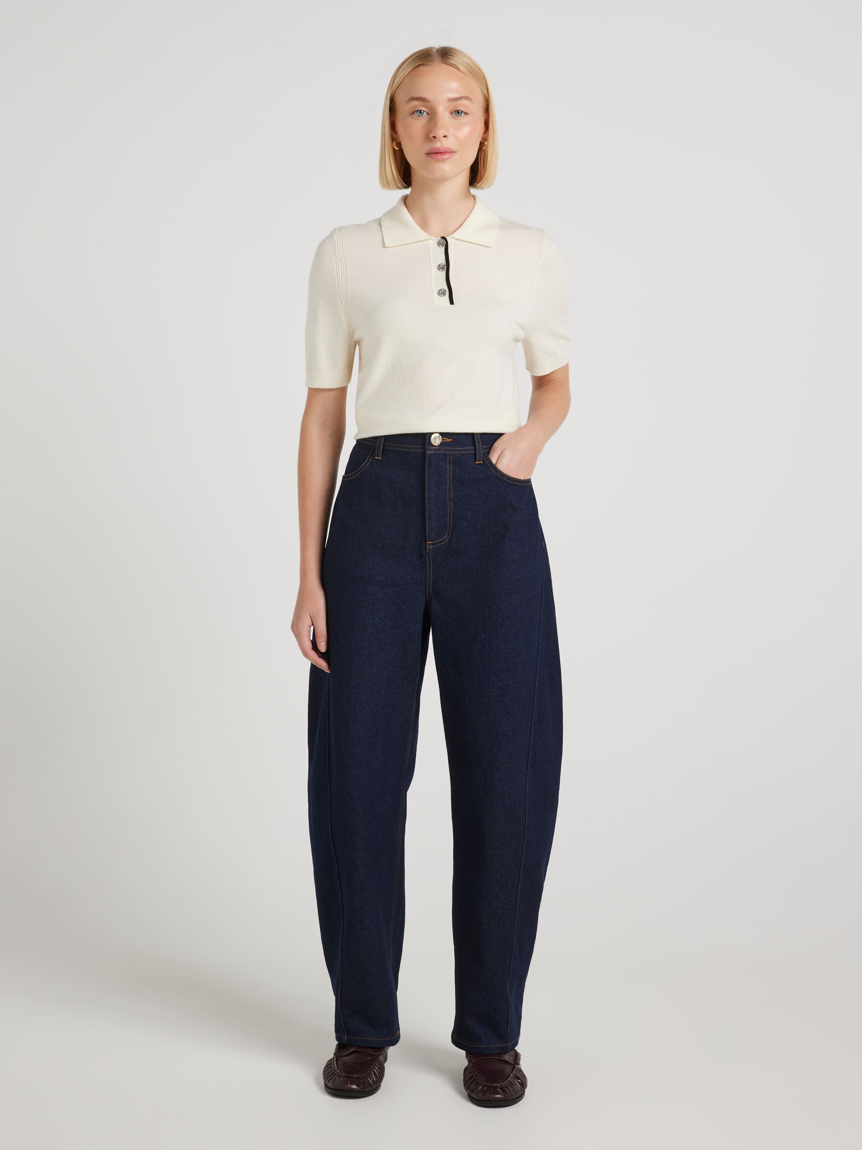 Elisha Collared Short Sleeve Tipped Knit