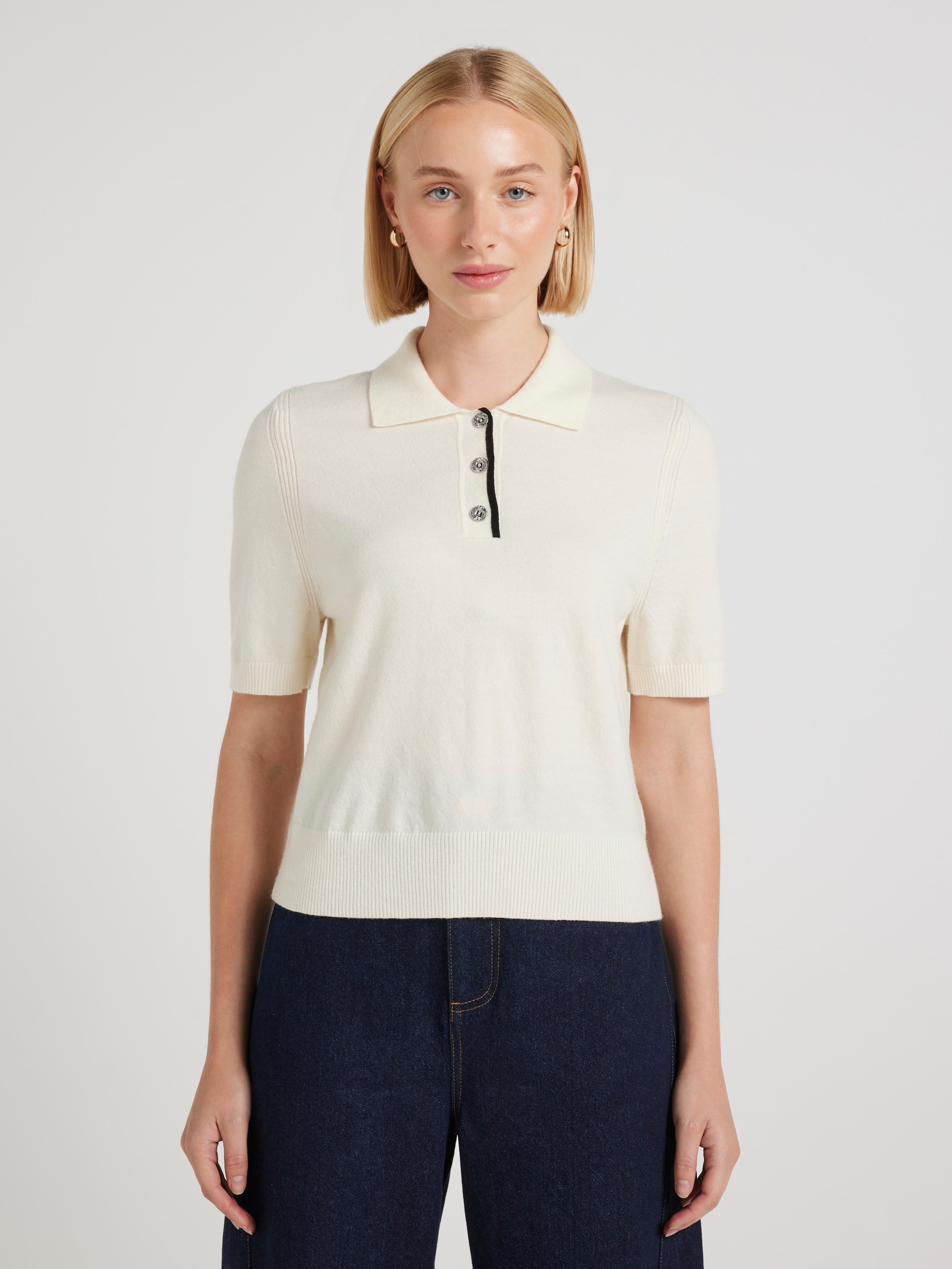 Elisha Collared Short Sleeve Tipped Knit