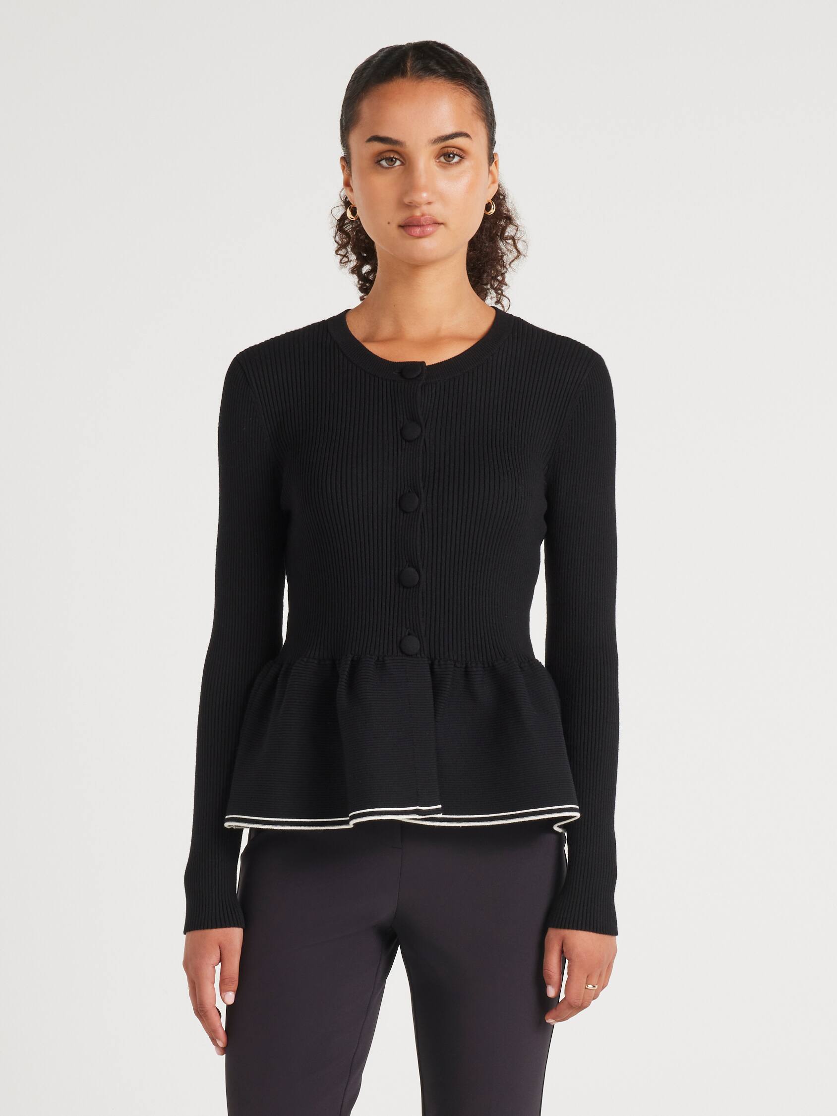 Kylie Tipped Peplum Long Sleeve Cardi